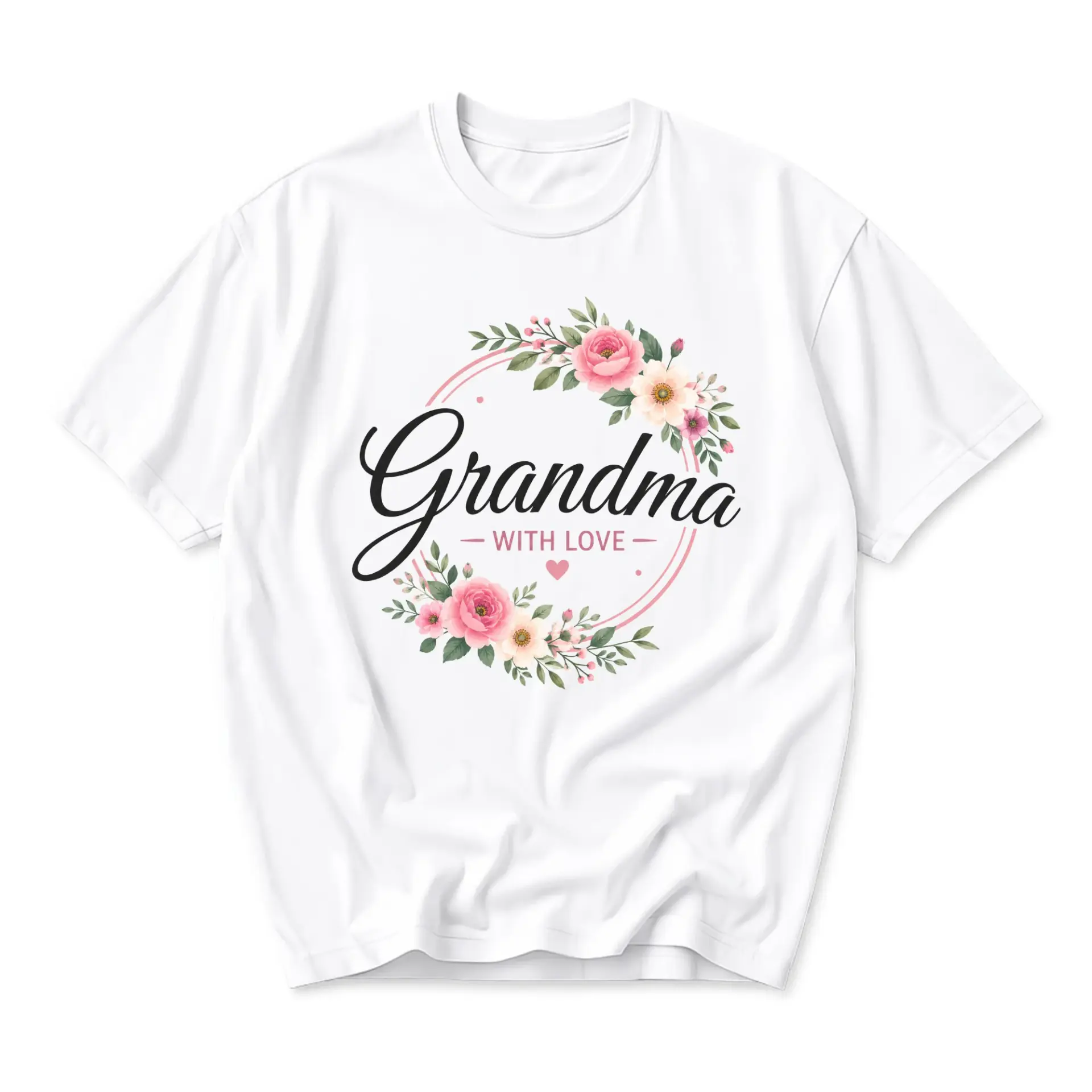 Graphic Tee Grandma with Love Floral Wreath Design Unisex Crew Neck Short Sleeve Casual Cotton Blend Apparel
