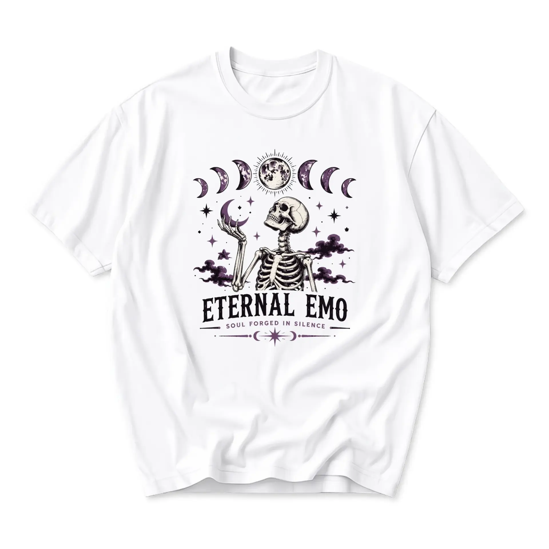 Graphic Tee Unisex Crew Neck T-Shirt Featuring Celestial Skeleton Art Design for Casual Style and Daily Comfort