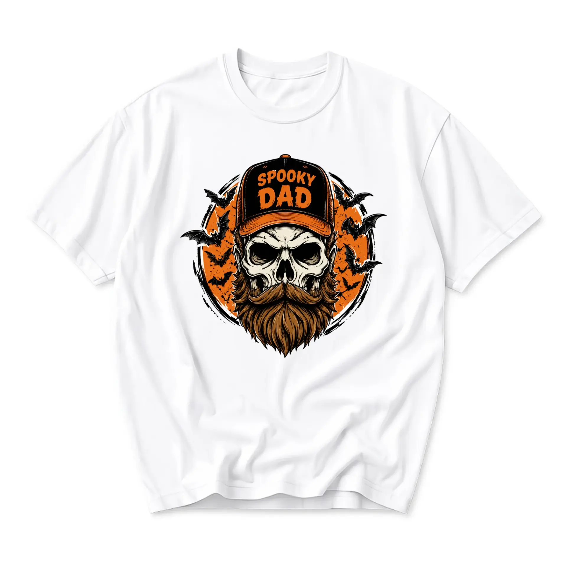 Funny Shirt Spooky Dad Skull Graphic Tee Unisex Casual Crew Neck Comfortable Cotton Blend Everyday Apparel White