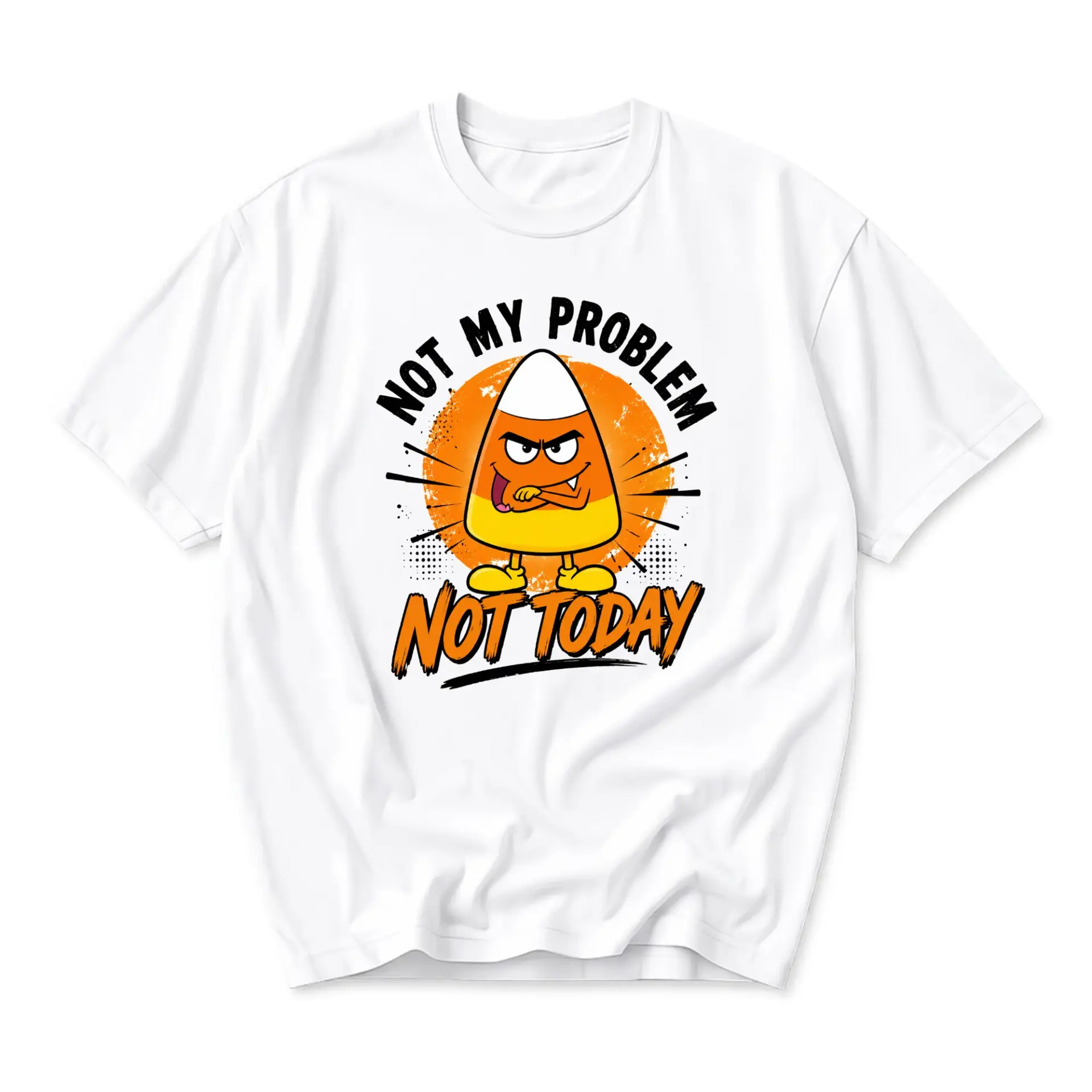 Funny Shirt Unisex Graphic Printed T-Shirt Candy Corn Not My Problem Not Today Fall Season Apparel for Casual Wear
