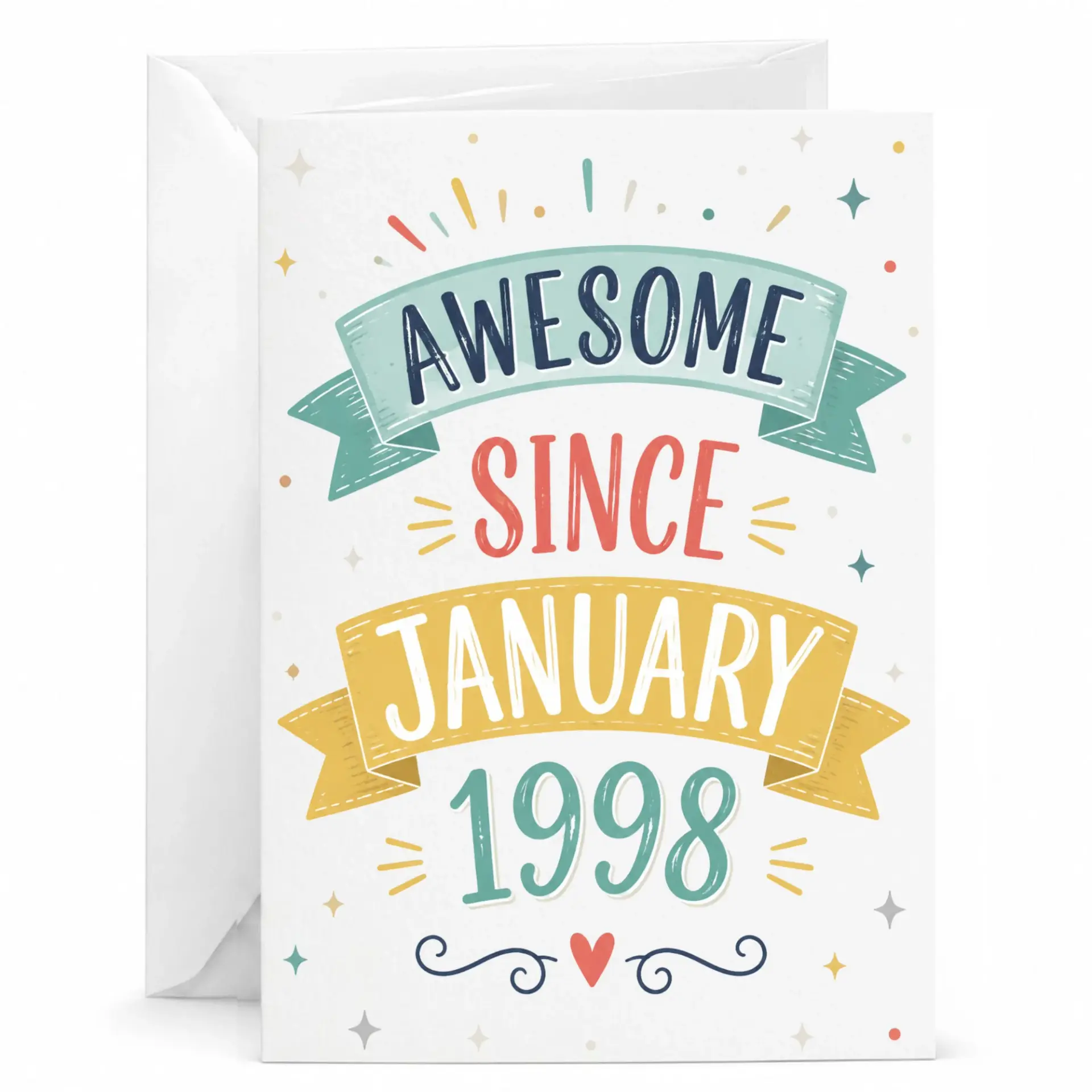 Birthday Card Awesome Since January 1998 Greeting Card with Envelope for Milestone Anniversary Celebration