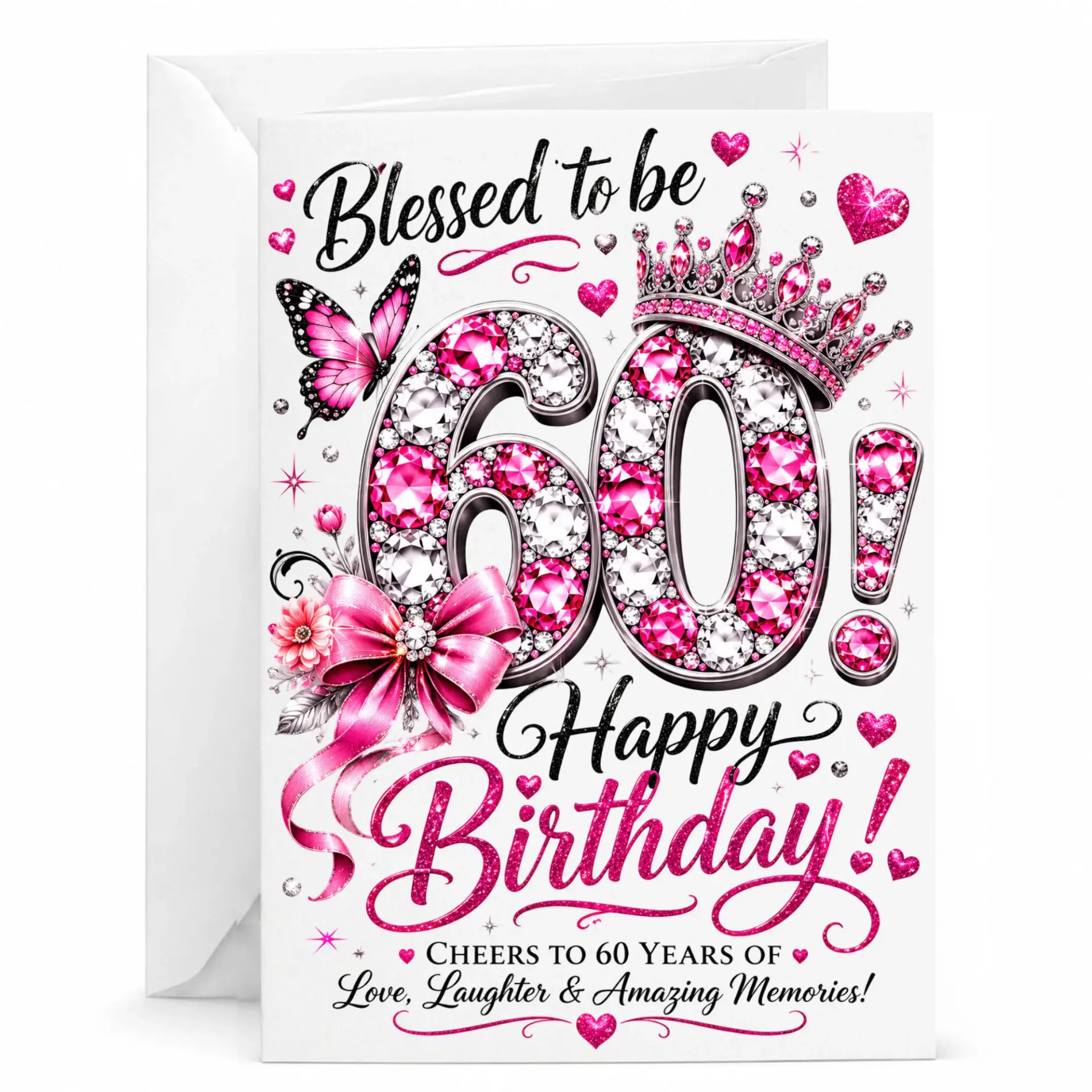 Birthday Card for 60th Elegant Pink and Silver Floral Number Design Greeting