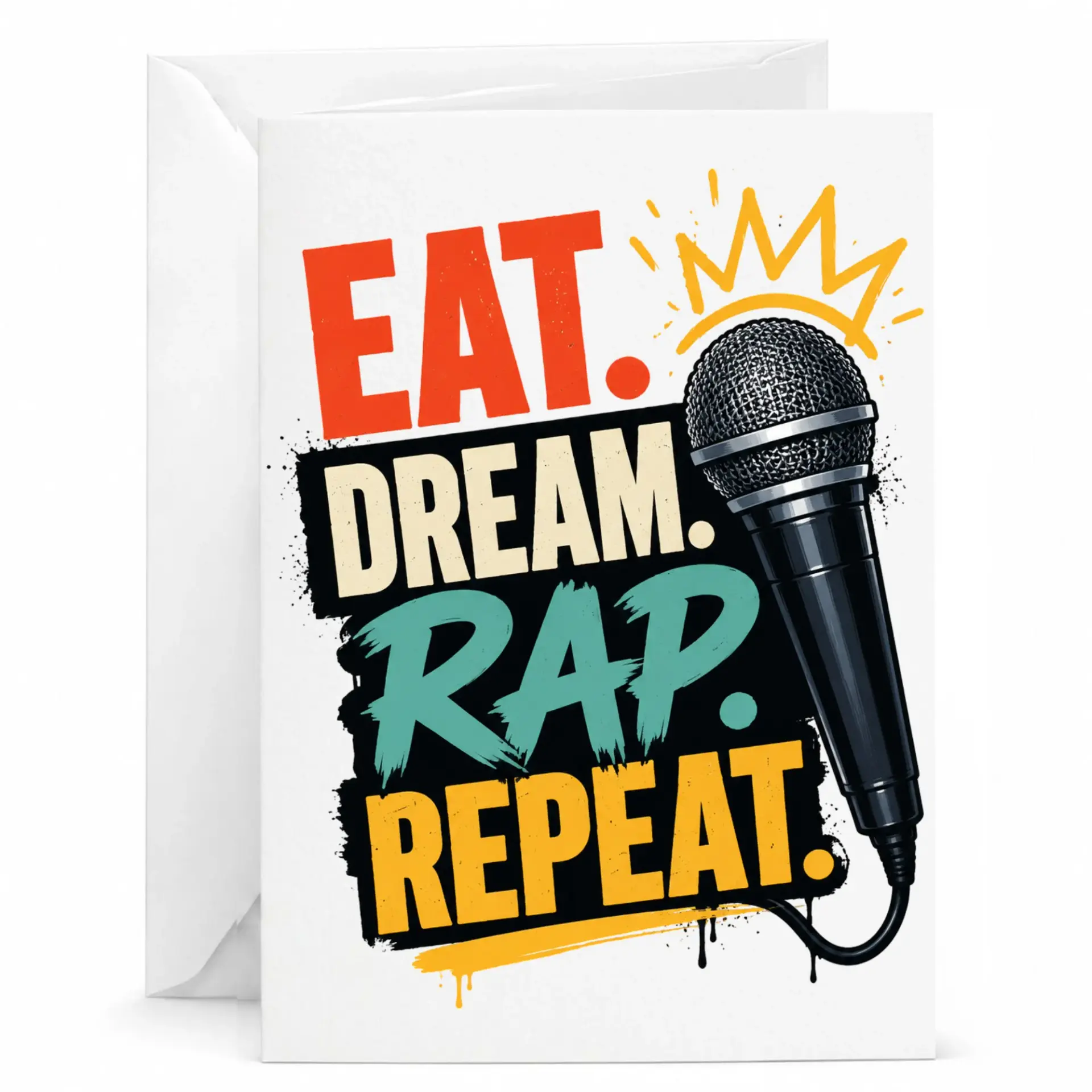 Funny Rap Music Greeting Card for Music Lovers with Microphone Design, Professional Printed Stationery for Every Occasion