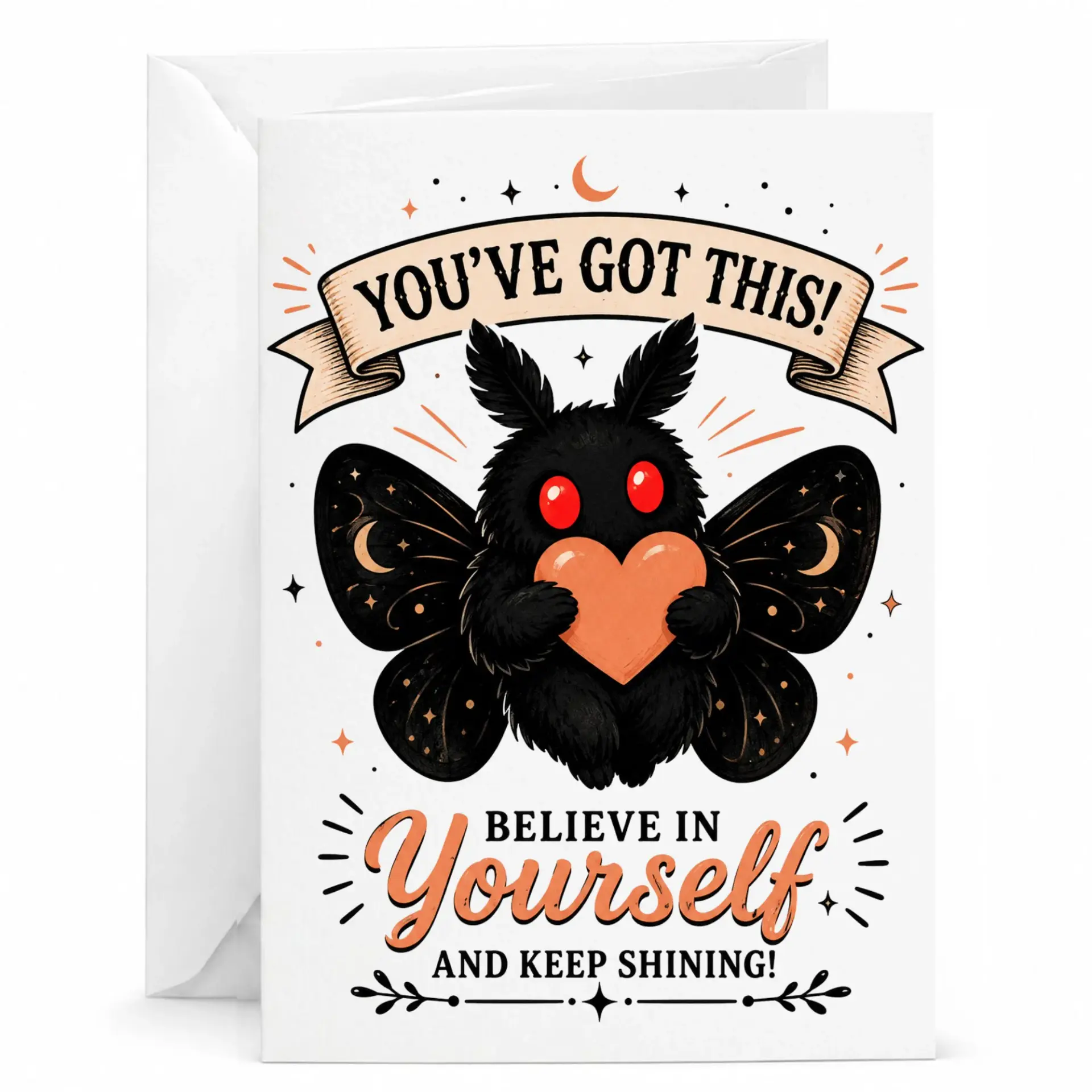 Inspirational Moth Greeting Card with Envelope Cute Encouragement for Friends and Loved Ones Blank Note
