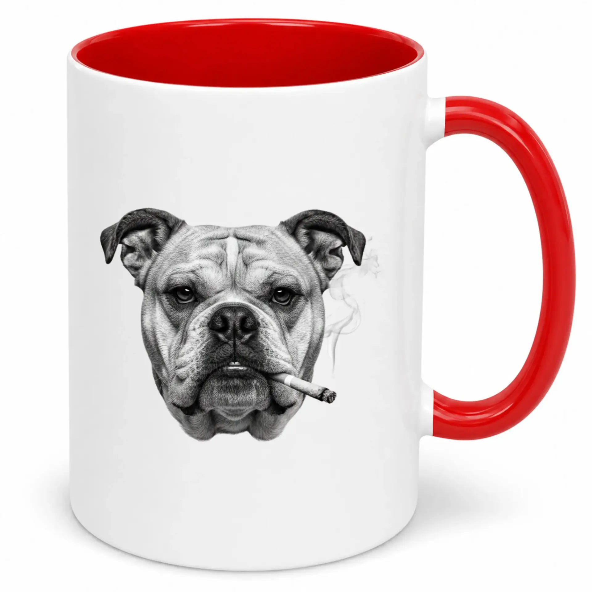 Funny Smoking Coffee Mug with Red Handle and Interior Unique Animal Dog Lover Ceramic Beverage Cup for Adults Novelty Gift Idea