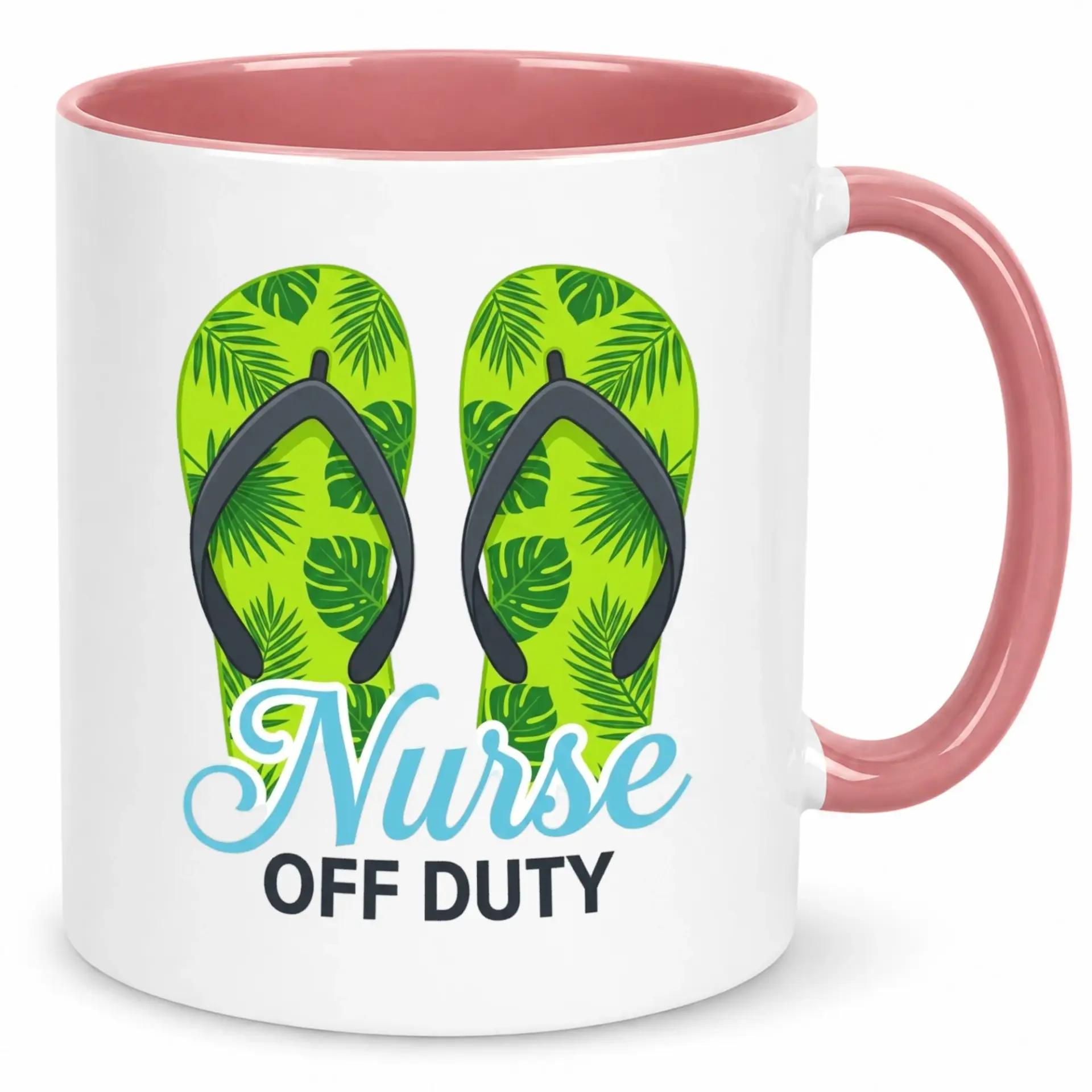 Nurse Off Duty Coffee Mug, Funny Tropical Flip Flop Design Ceramic Cup, Palm Leaf Pattern, Great Gift for Healthcare Professionals