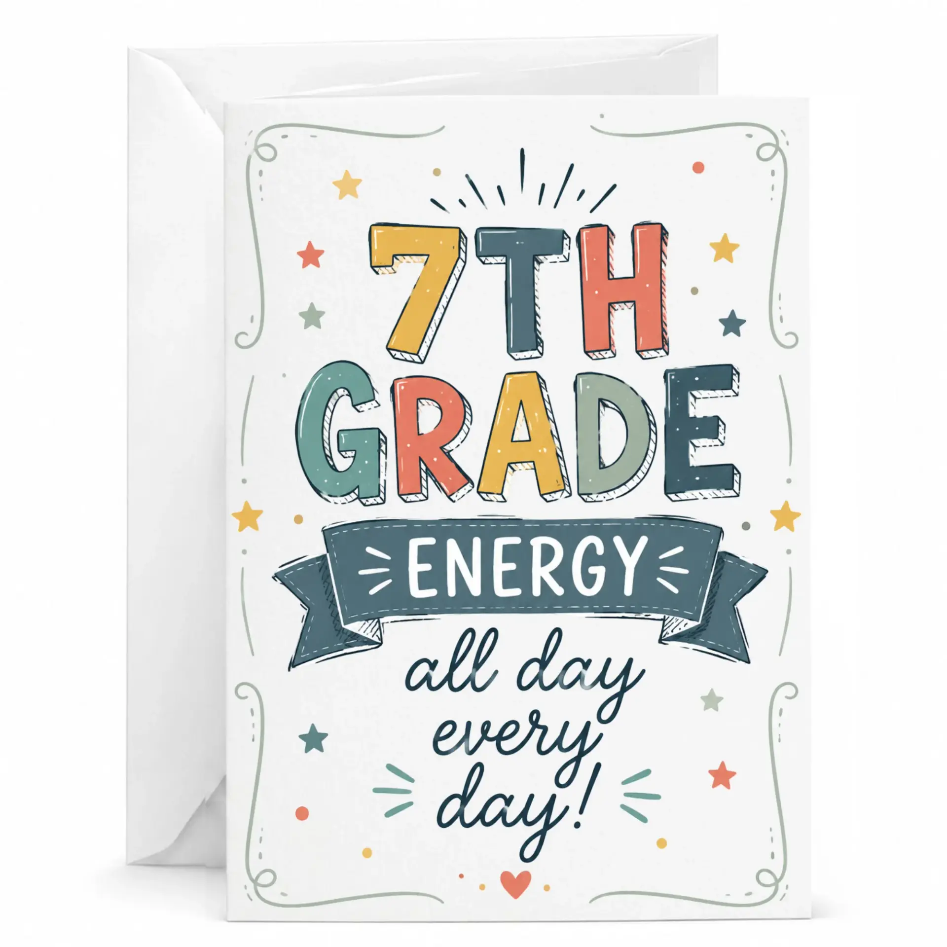 Greeting Card 7th Energy All Day Every Fun Typography Achievement Note for Moving up