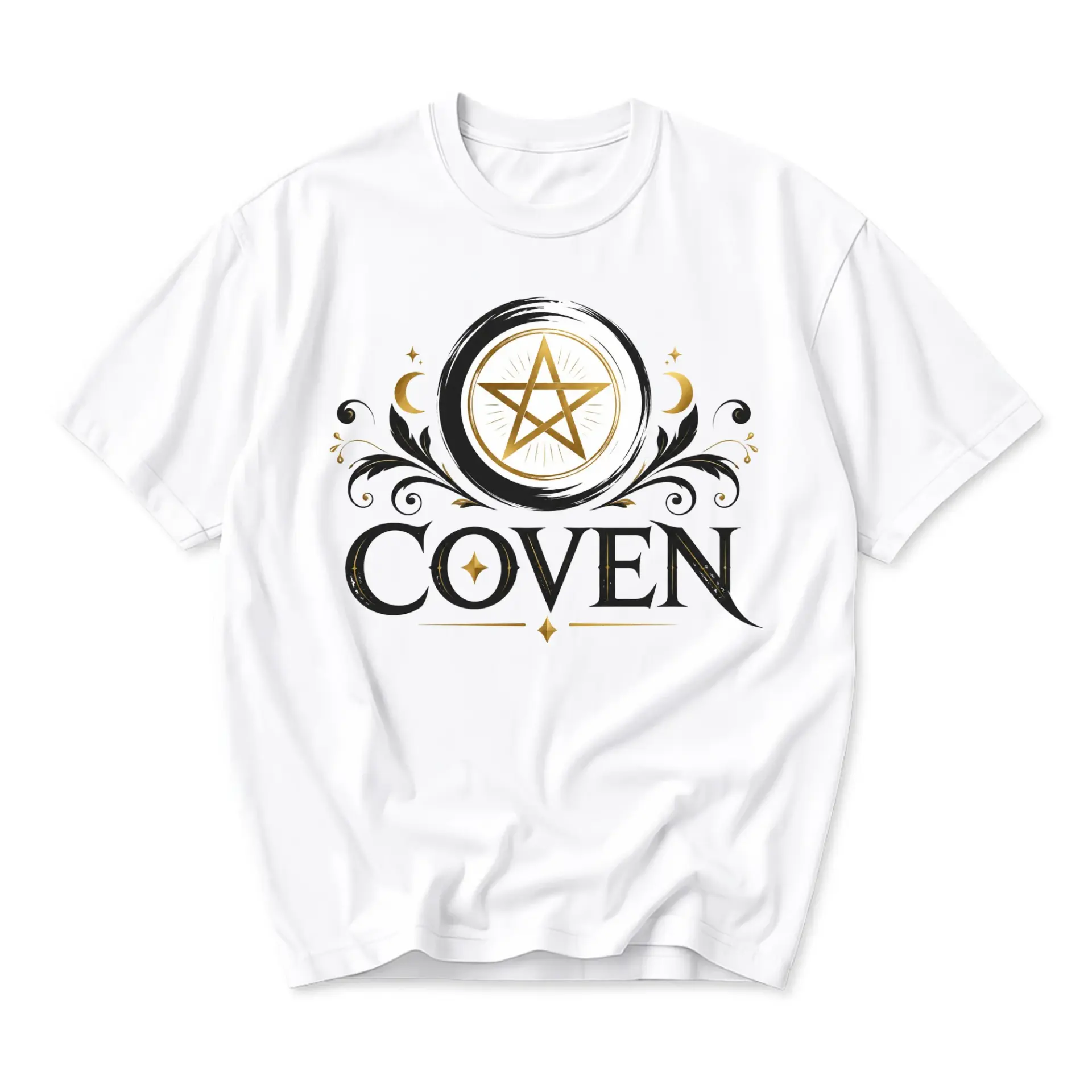Graphic Tee Coven Pentagram Celestial Design Unisex Crew Neck Soft Cotton Casual Everyday Apparel White Short Sleeve