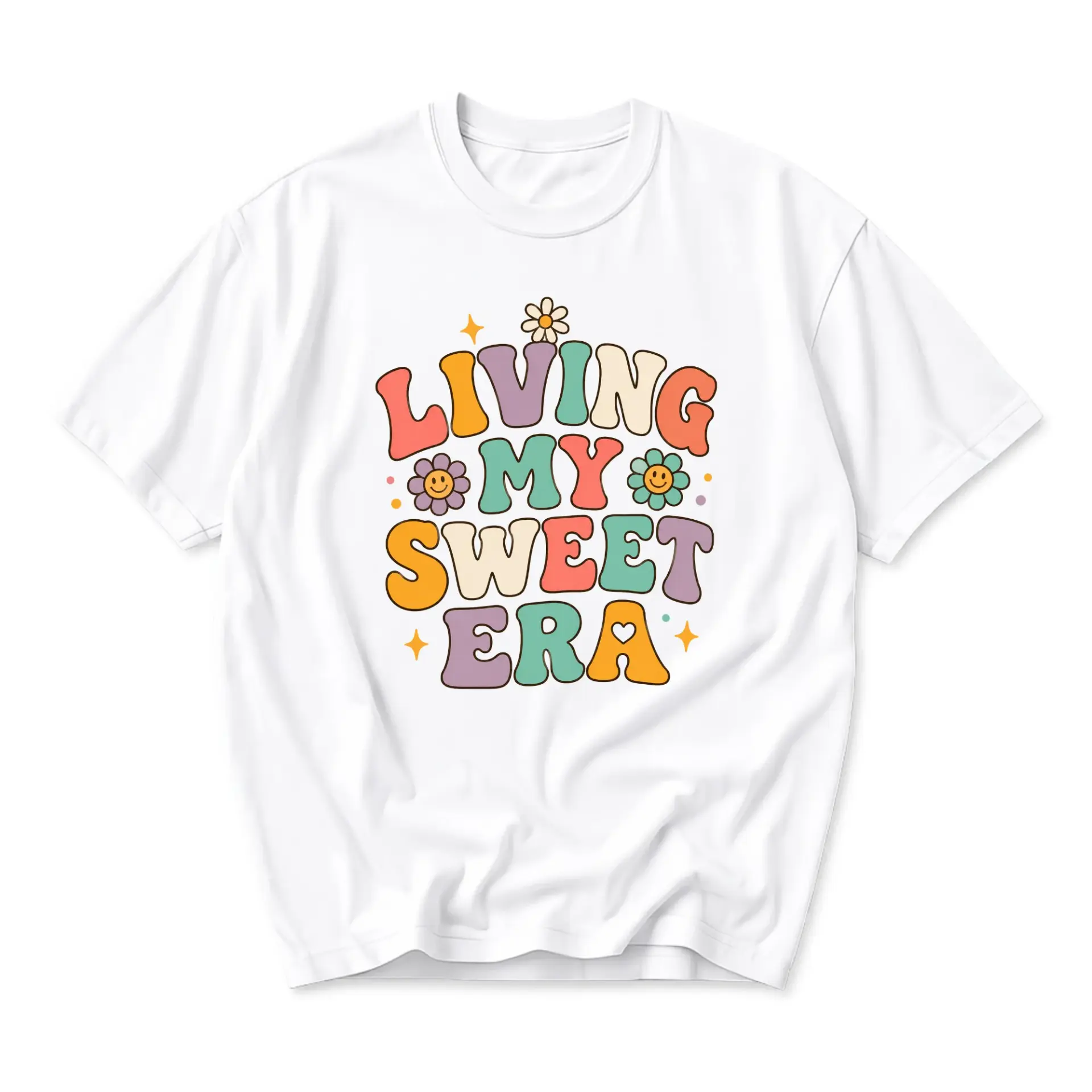 Graphic Tee Living My Sweet Era Retro Aesthetic Unisex Crew Neck T-Shirt for Casual Everyday Wear and Self Expression