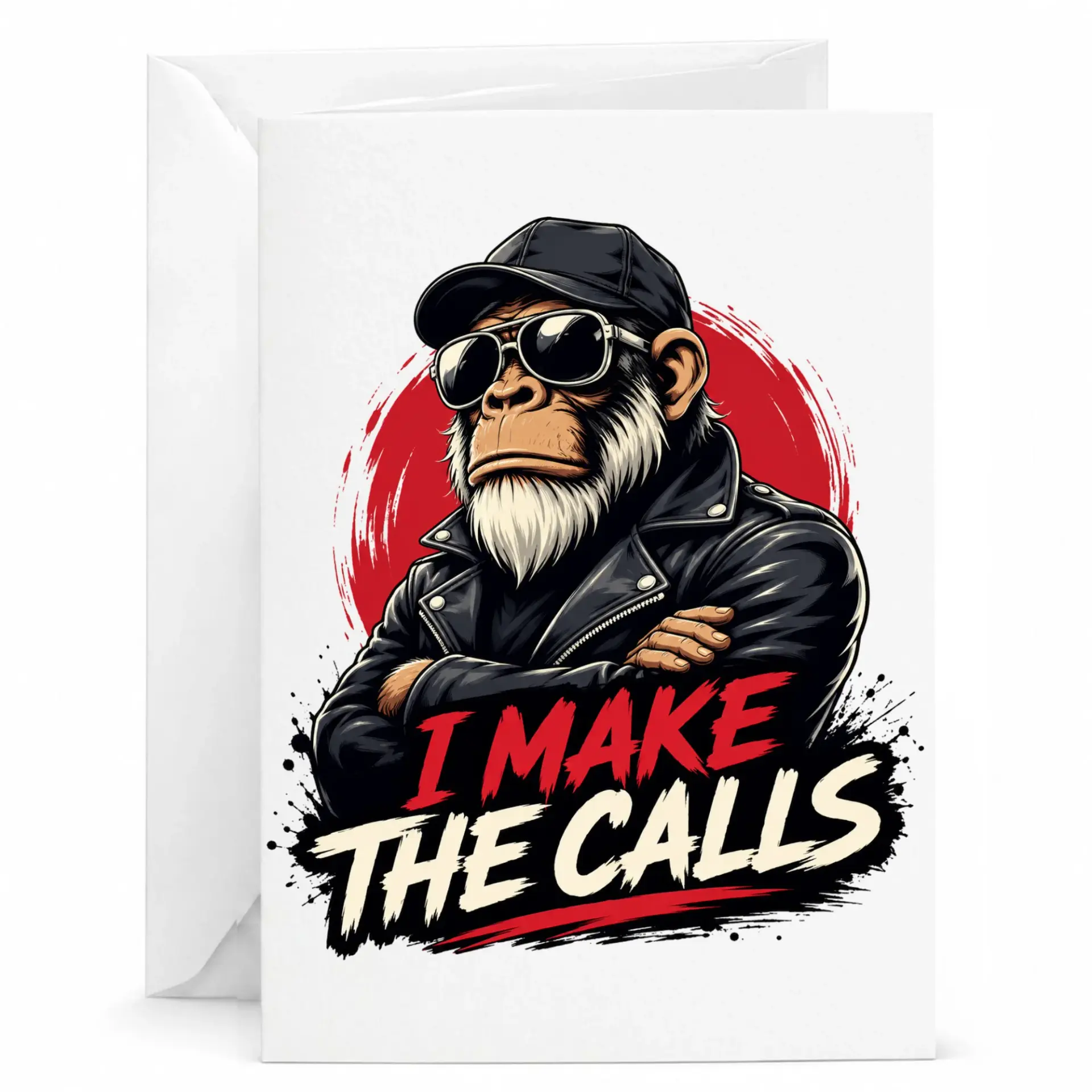 Funny Greeting Card I Make the Calls Monkey Graphic Design Professional Heavyweight Paper Stationery for All Occasions