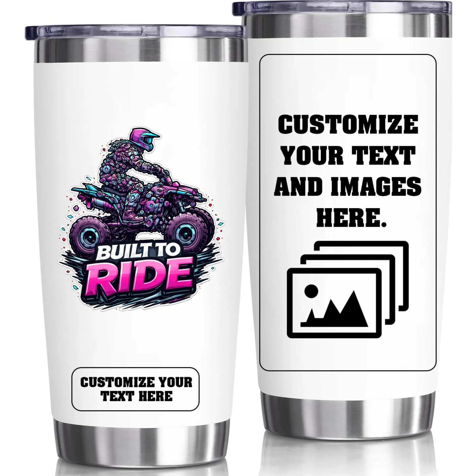 Stainless Steel Tumbler Built to Ride Off Road Vehicle Design 20oz Vacuum Insulated Travel Cup with Sliding Lid