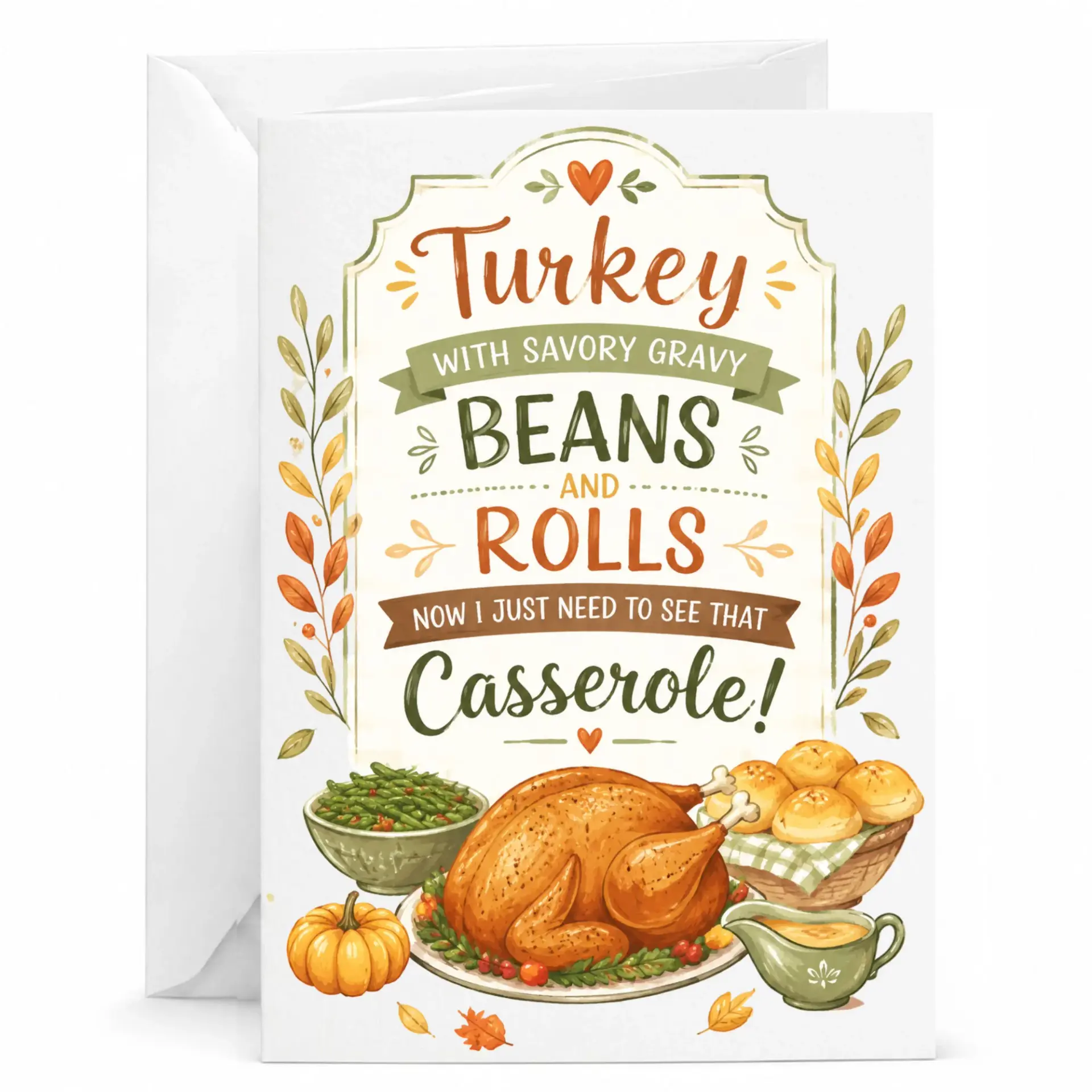 Funny Thanksgiving Greeting Card with Turkey Feast Illustration for Holiday Greetings and Seasonal Dinner Party Invite