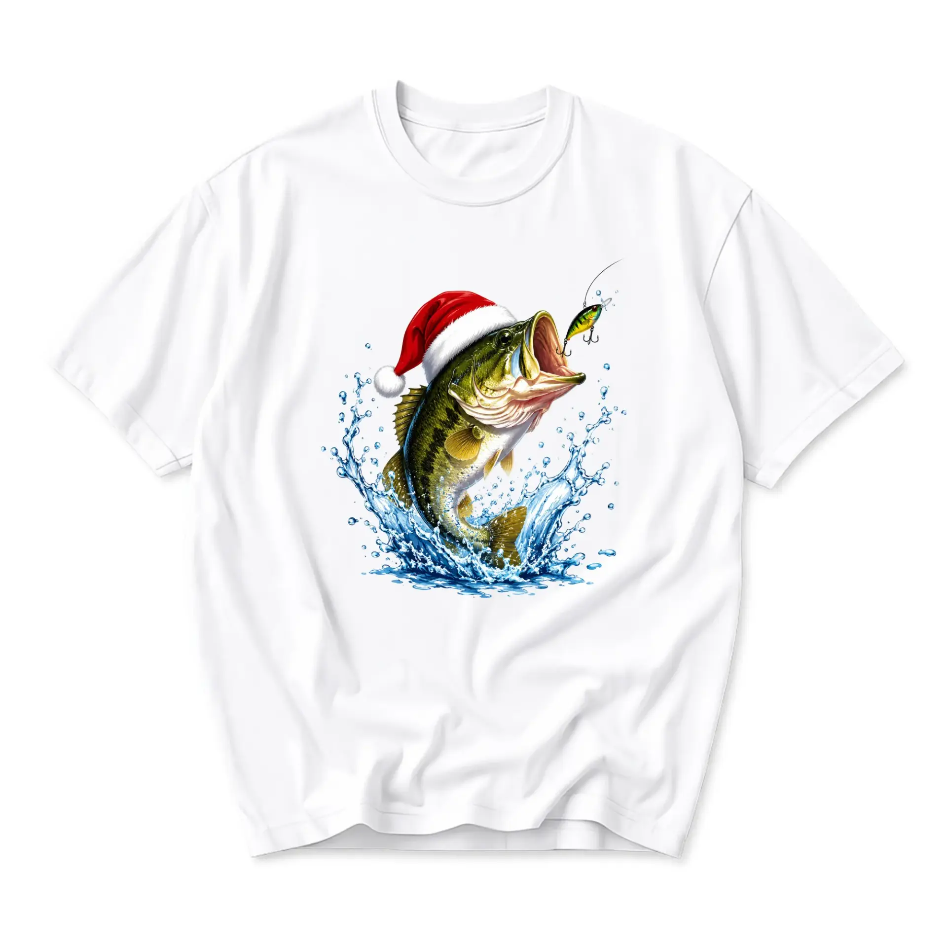 Graphic Tee Christmas Fishing Shirt Festive Holiday Apparel Unisex Crew