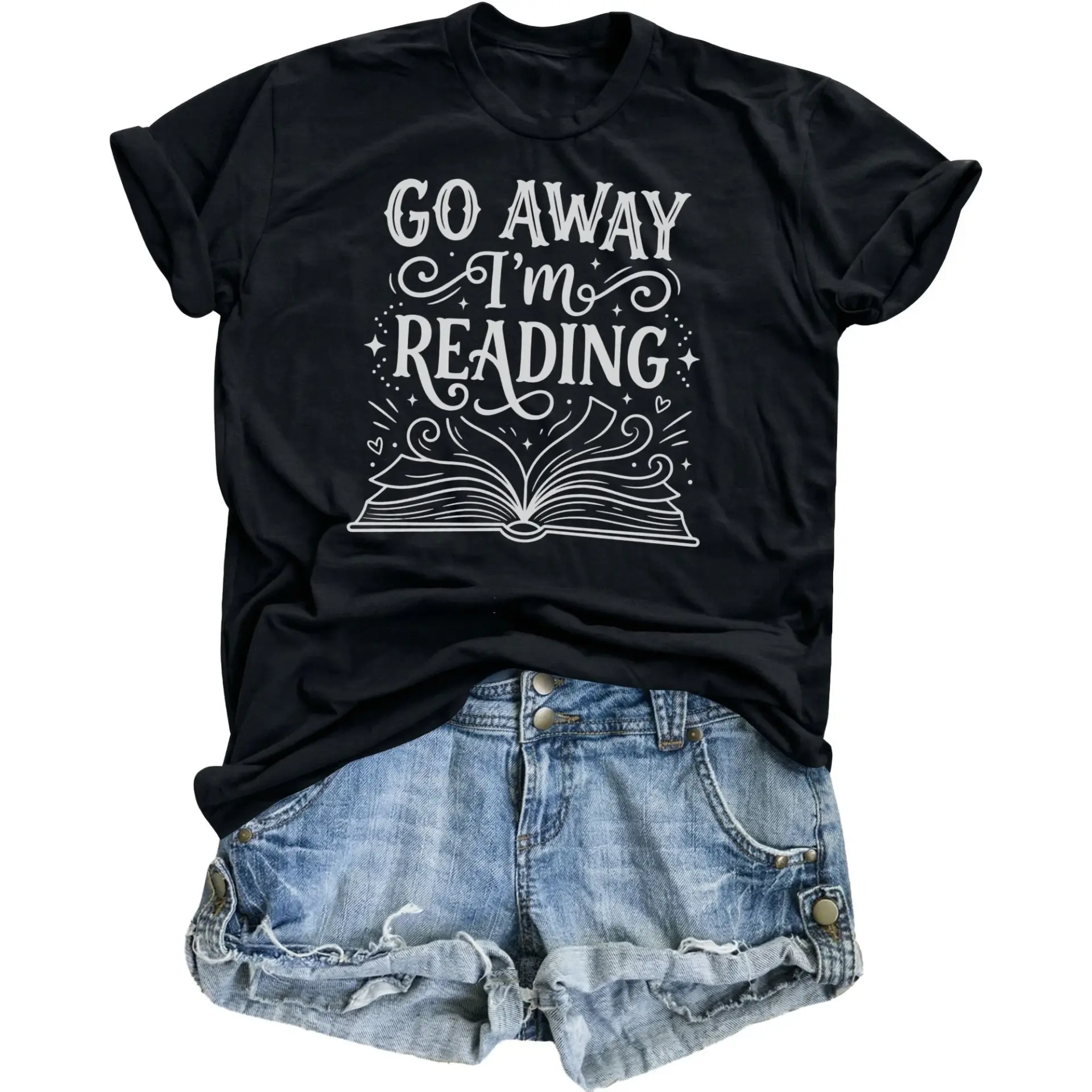 Funny Shirt Go Away I Am Reading Book Lover Graphic Tee Unisex Crew Neck Apparel for Casual Daily Comfort Wear