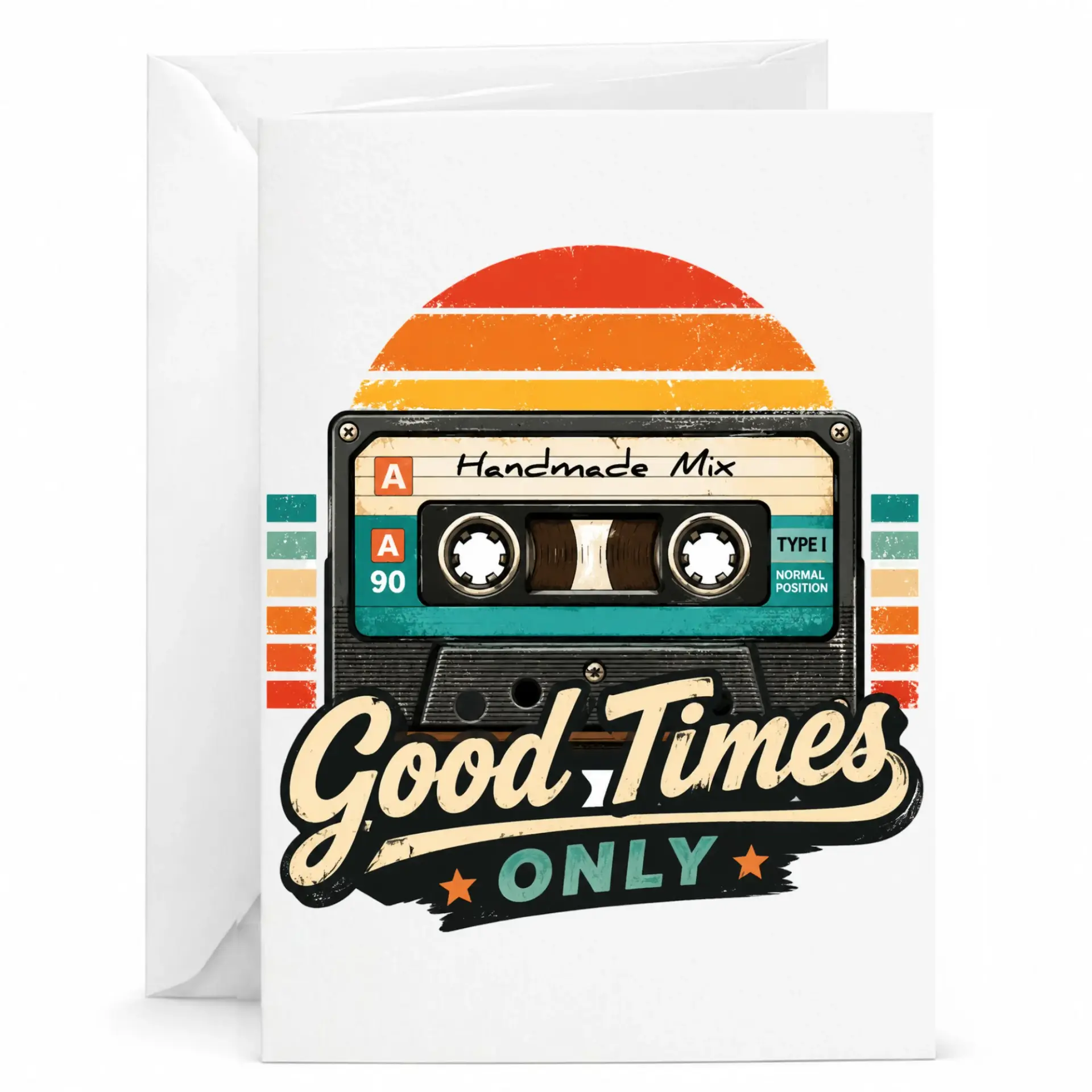 Greeting Card Good Times Only Retro Vintage Cassette Tape Music Lover Design Note Card for Friends and Family