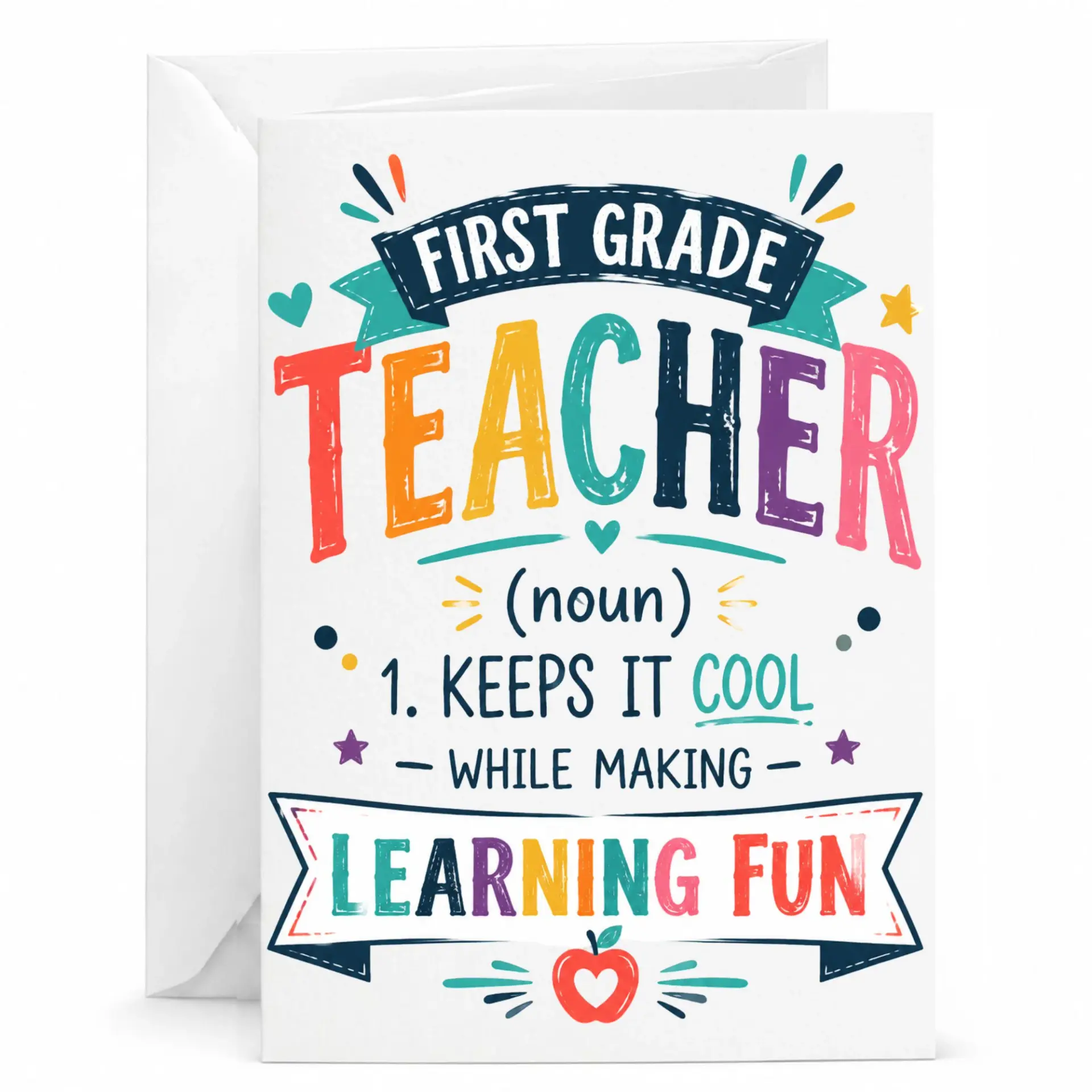 Card for First Teacher Definition Appreciation Note with Matching Envelope Gift