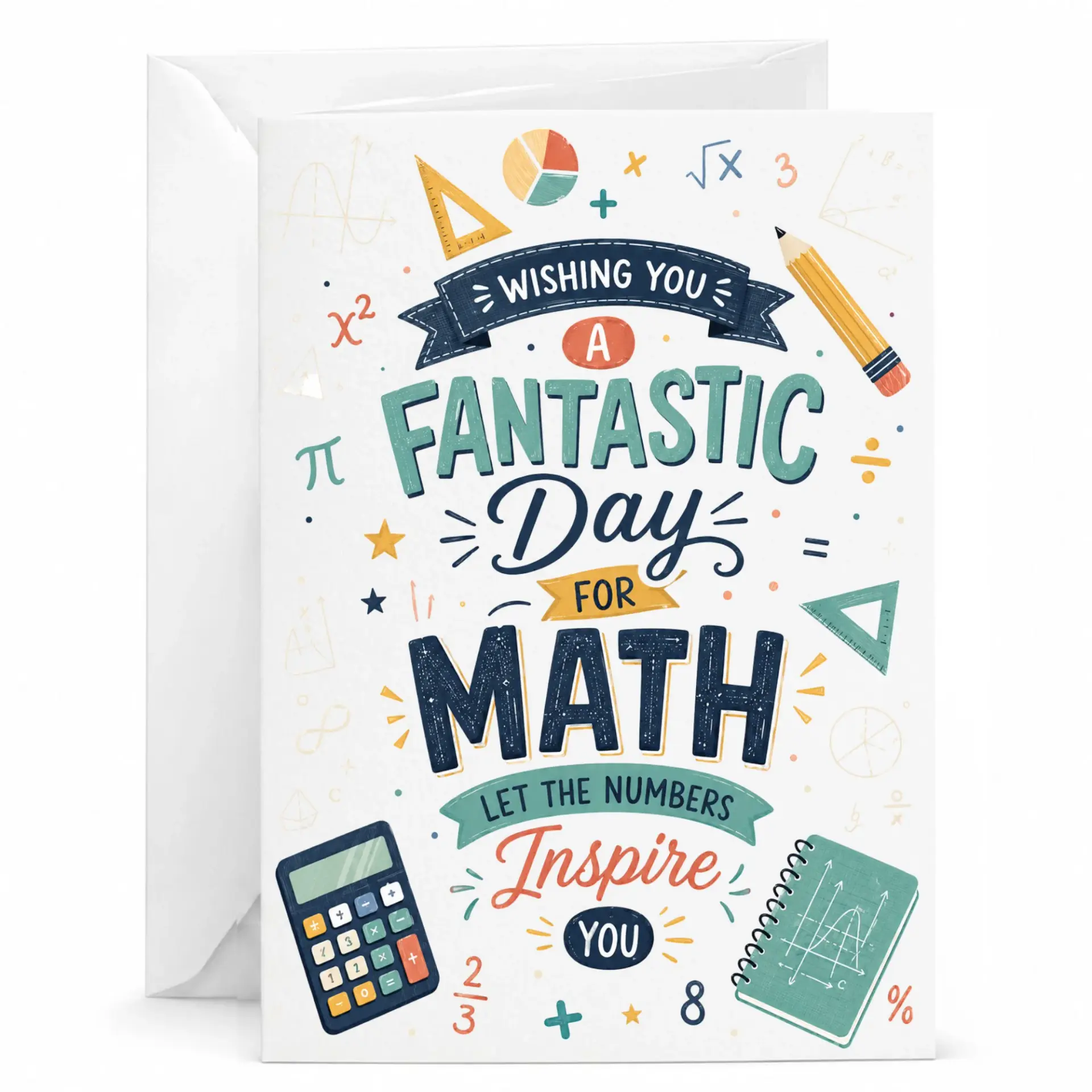 Math Enthusiast Greeting Card Featuring Educational Symbols and Encouraging for Teachers or Students