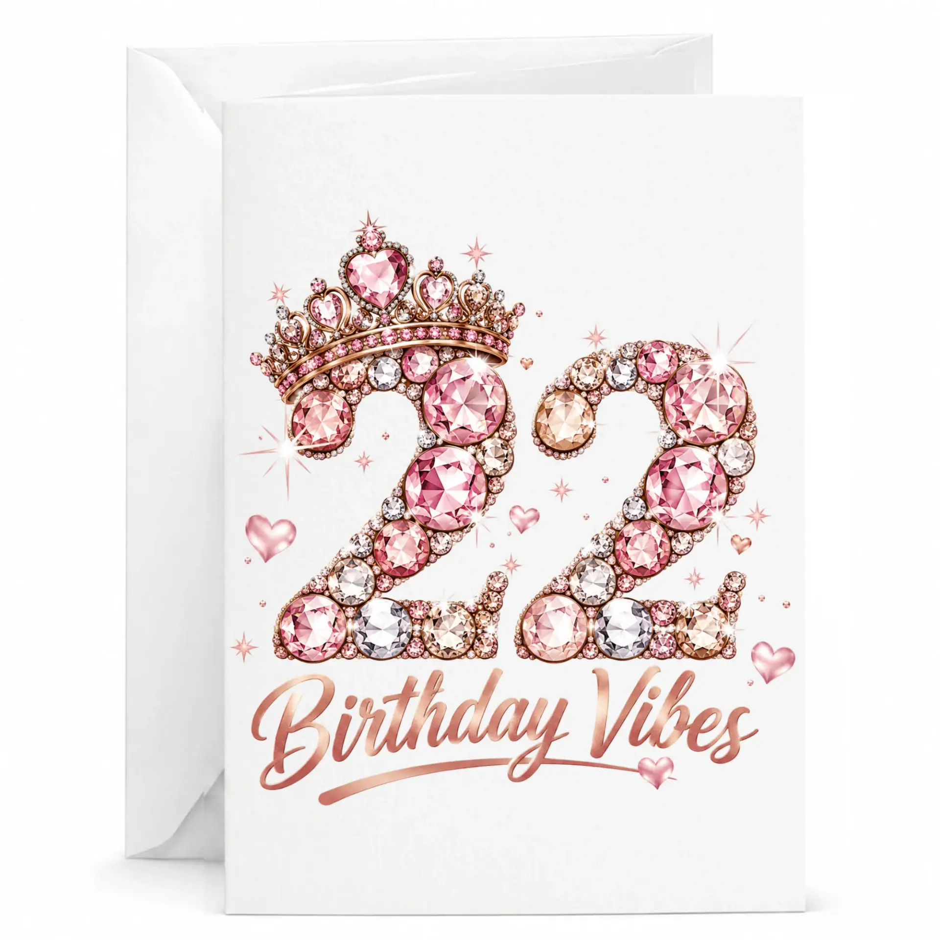 Birthday Card 22nd Birthday Celebration with Pink Gemstone Number Design and Elegant Script Birthday Vibes