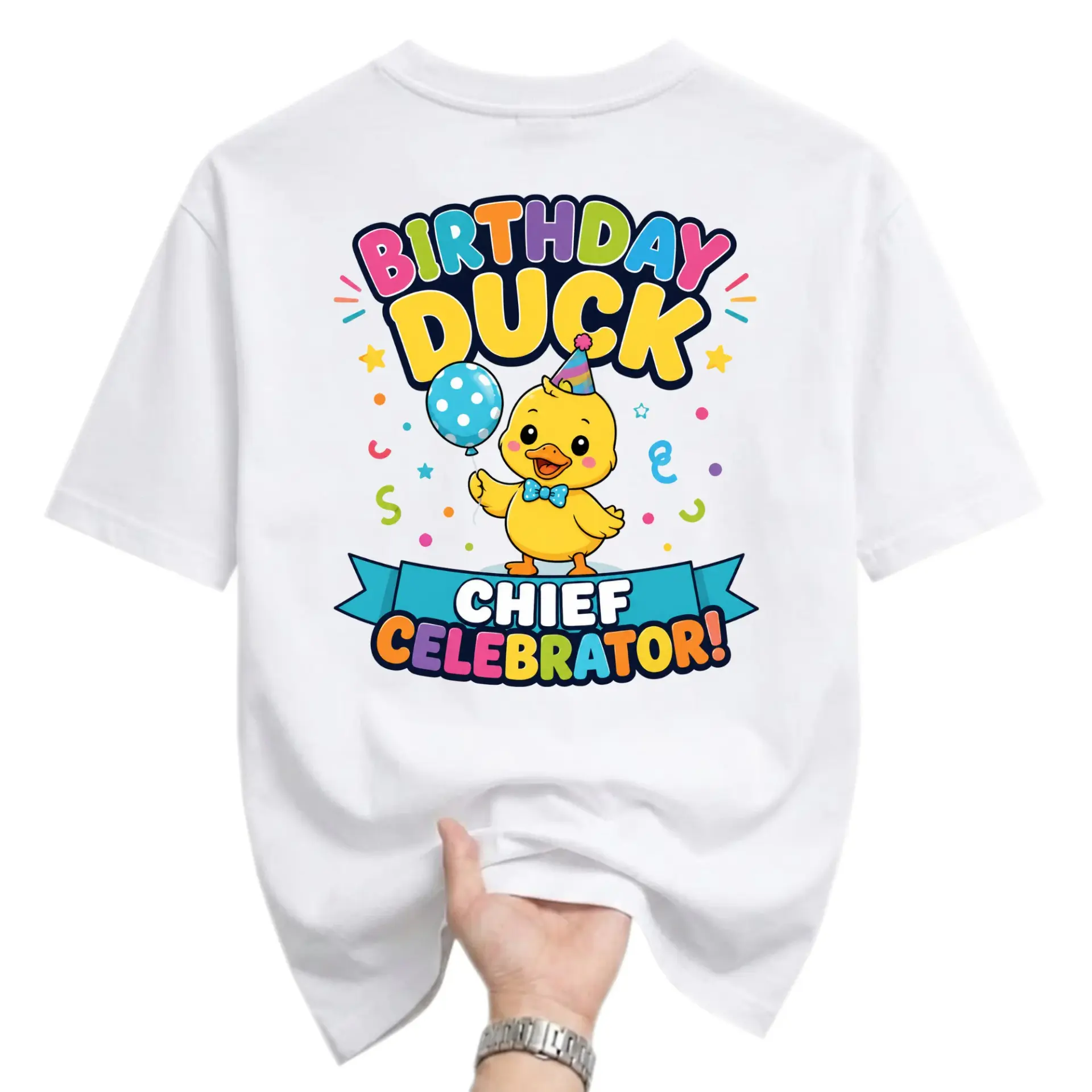 Graphic Tee Birthday Duck Chief Celebrator Unisex Crew Neck Shirt Fun Cartoon Animal Print Casual Party Apparel