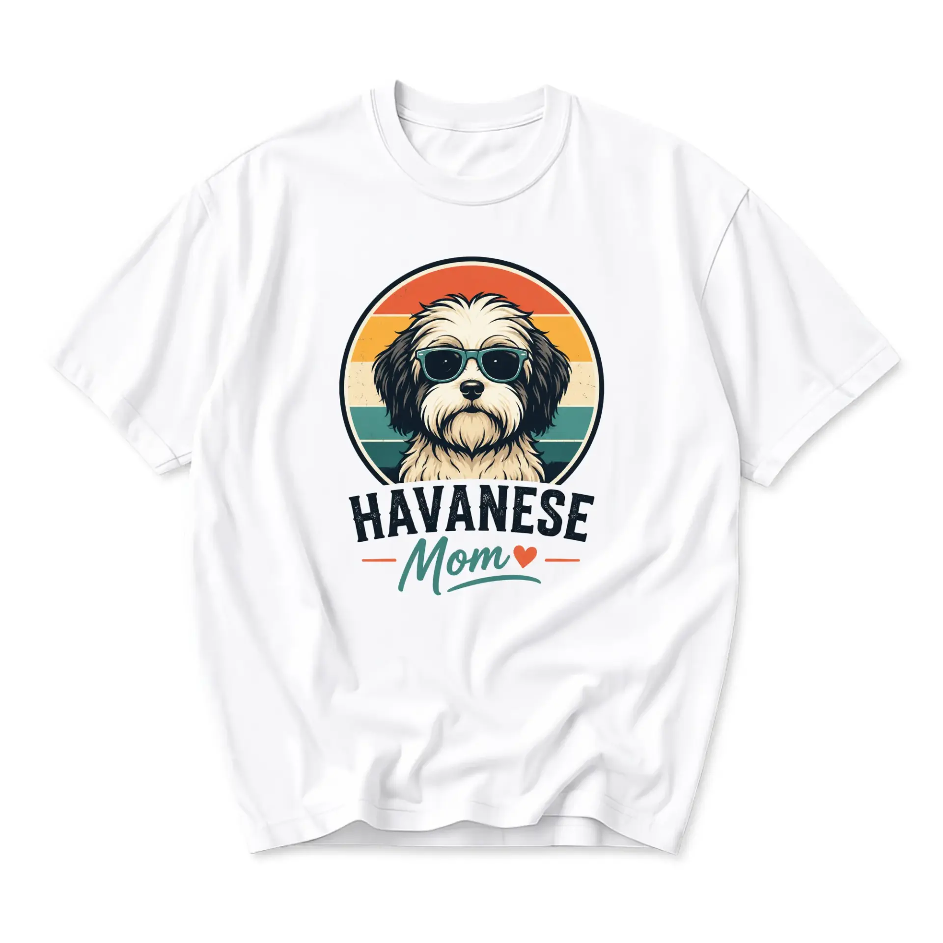 T-shirt Havanese Mom Graphic Tee Retro Sunglasses Dog Illustration Unisex Casual Crew Neck Comfortable Cotton Shirt