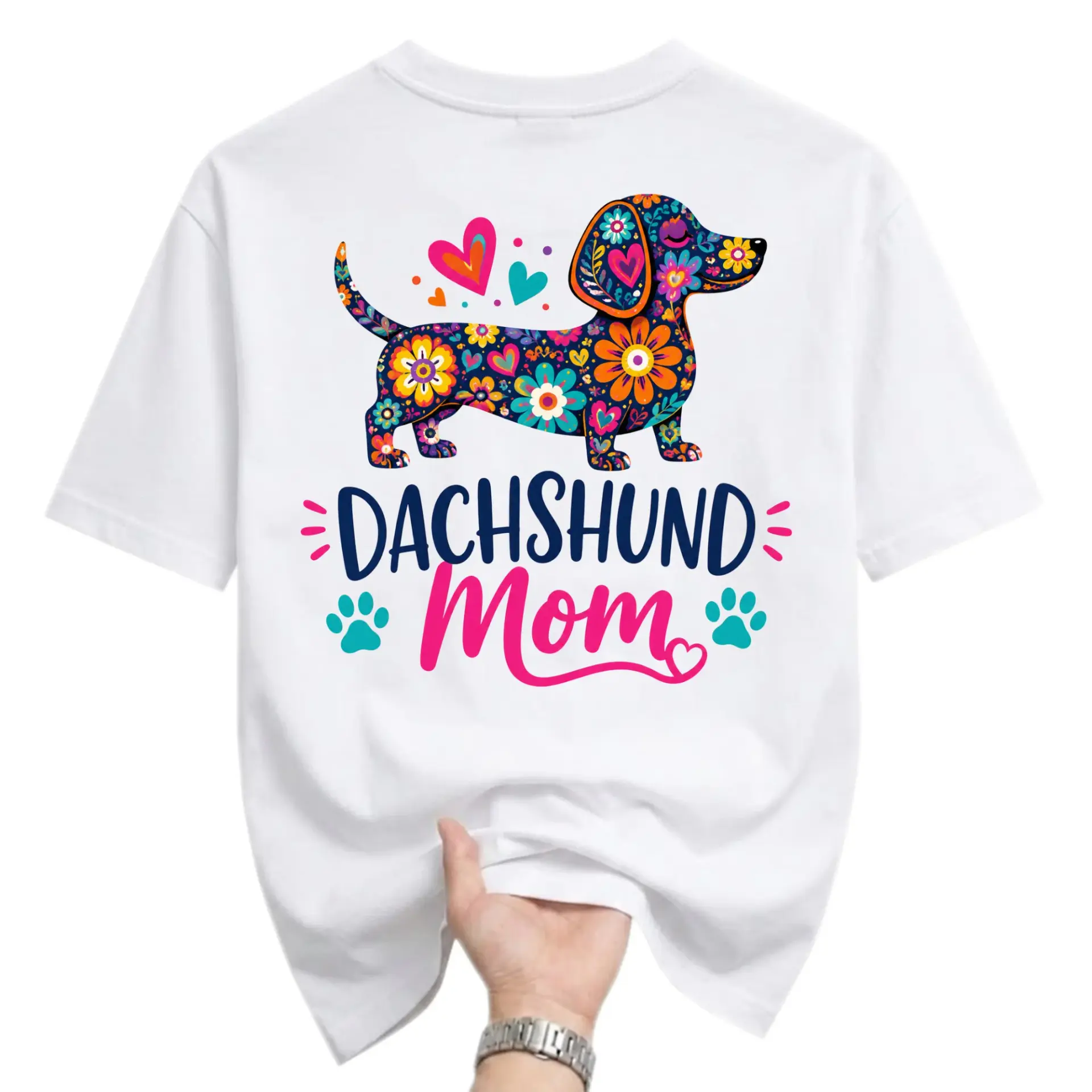 Graphic Tee Unisex Dachshund Mom Floral Print T-Shirt Soft Cotton Everyday