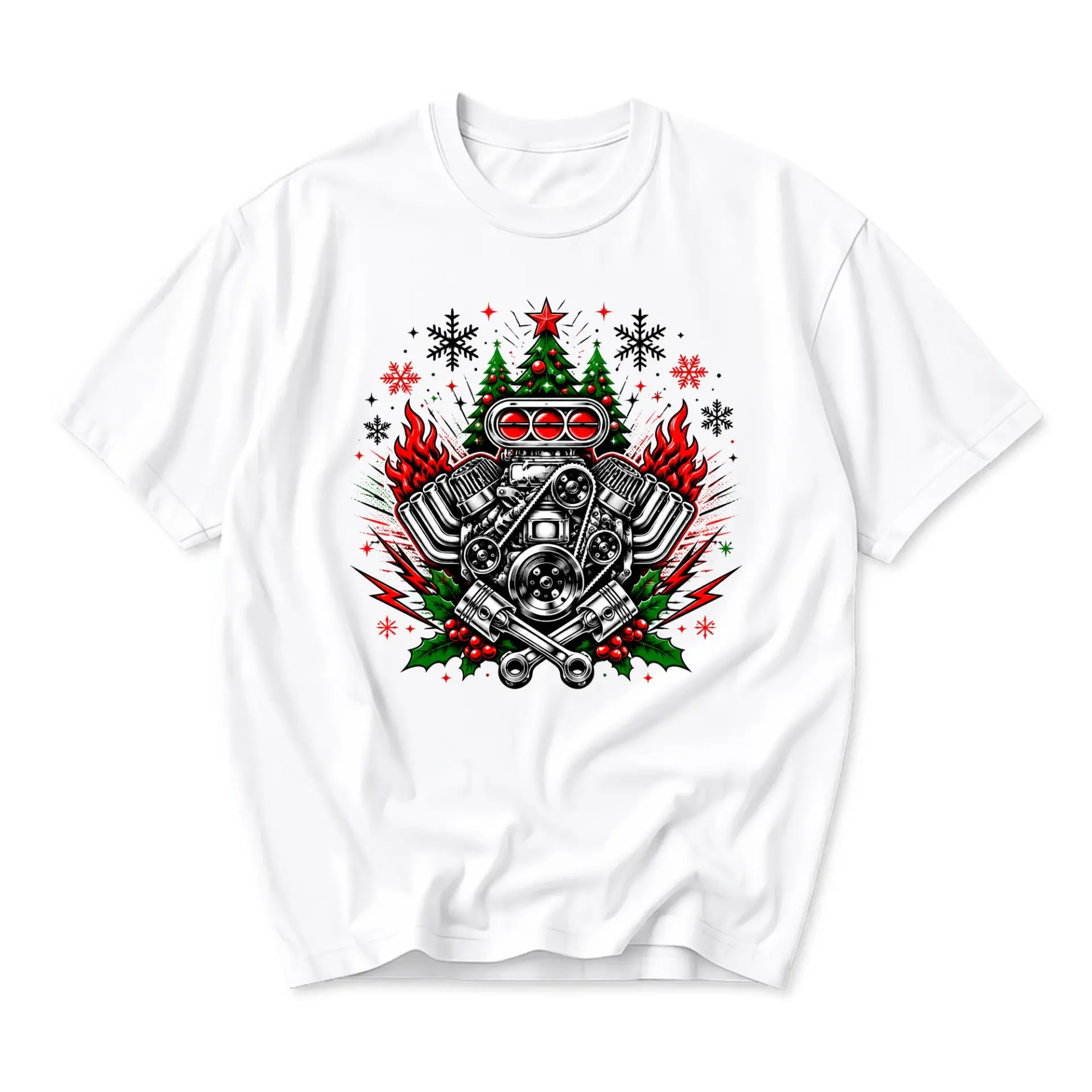 Funny Shirt Christmas Engine Graphic Tee Holiday Automotive Enthusiast Unisex Crew Neck Casual Cotton Top Apparel