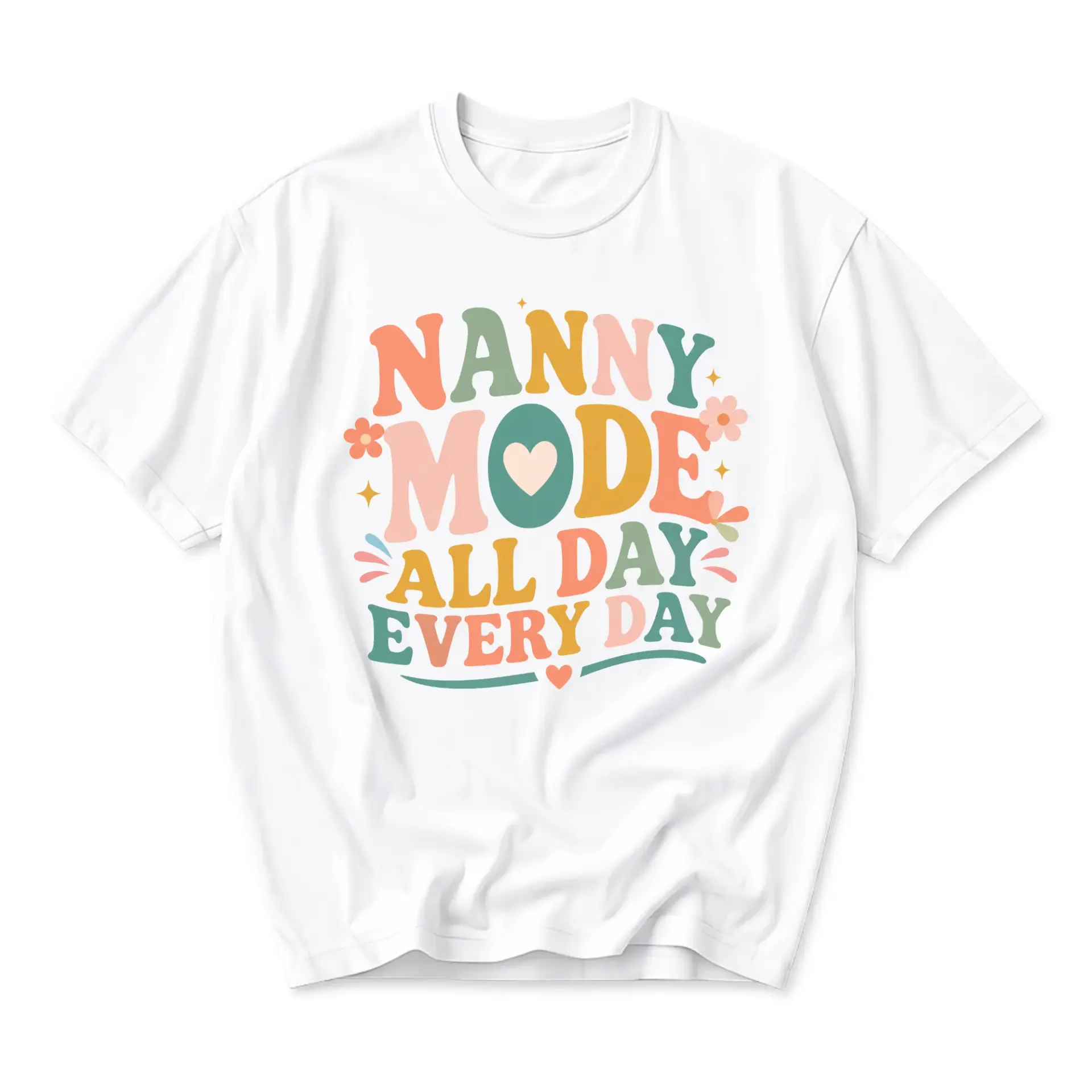 Graphic Tee Nanny Mode All Day Every Unisex Casual Short Sleeve Crew Neck Soft Cotton Blend Apparel White Shirt