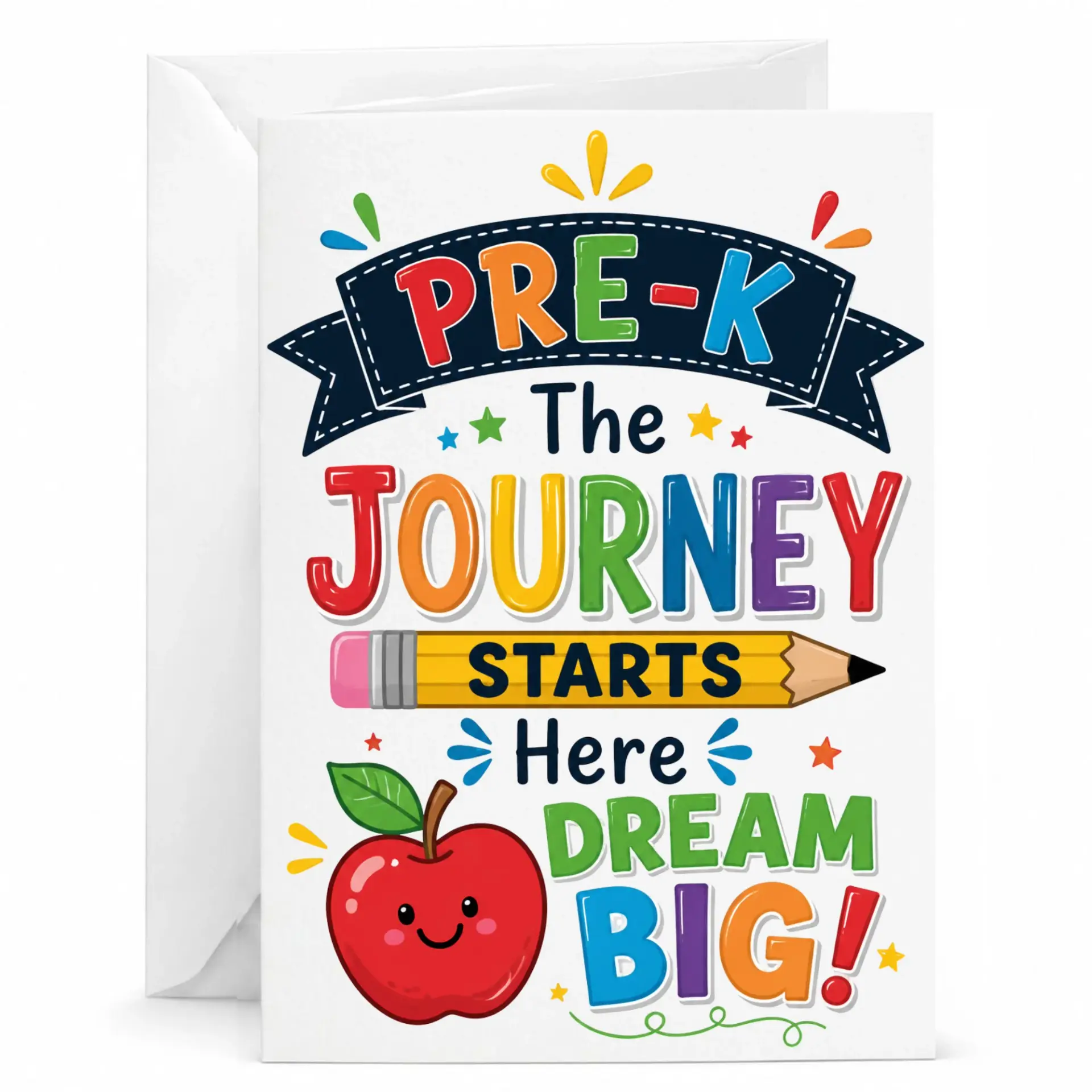 Greeting Card Pre-K Starts Here Big Colorful Educational Theme Stationery Note for New