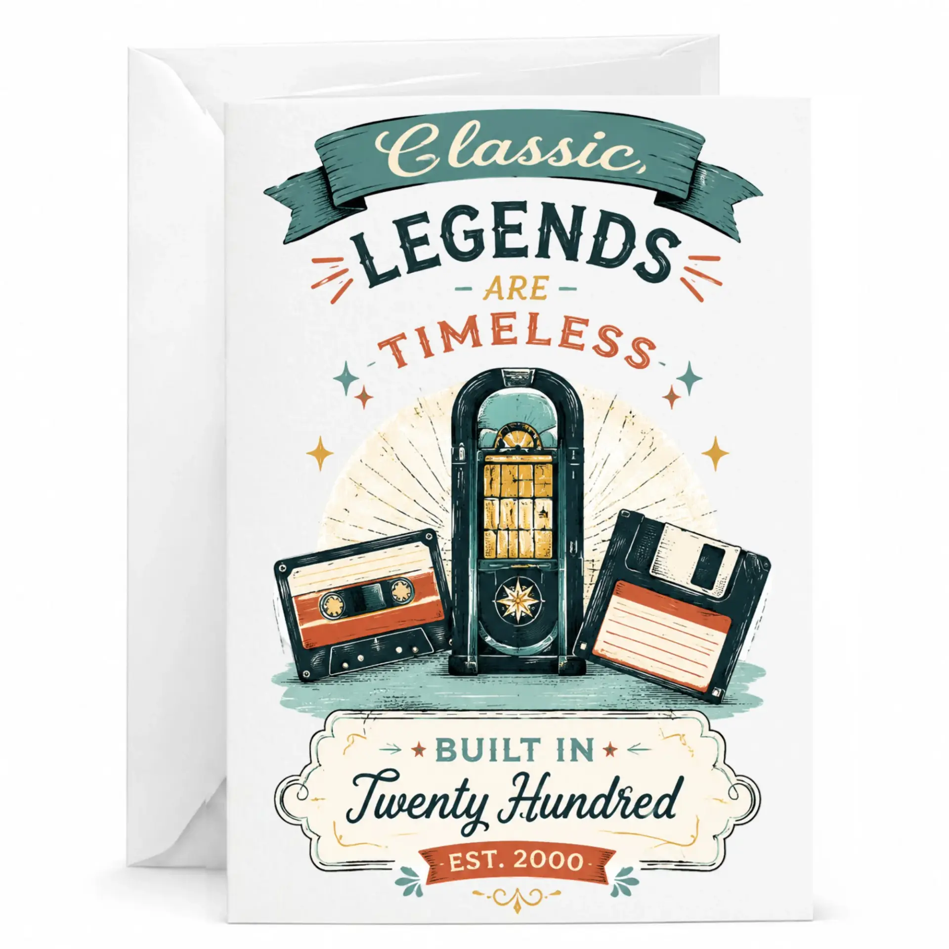 Greeting Card Classic Legends Are Timeless Vintage Jukebox and Cassette Tape Design Birthday Card for Turning 24 Years Old