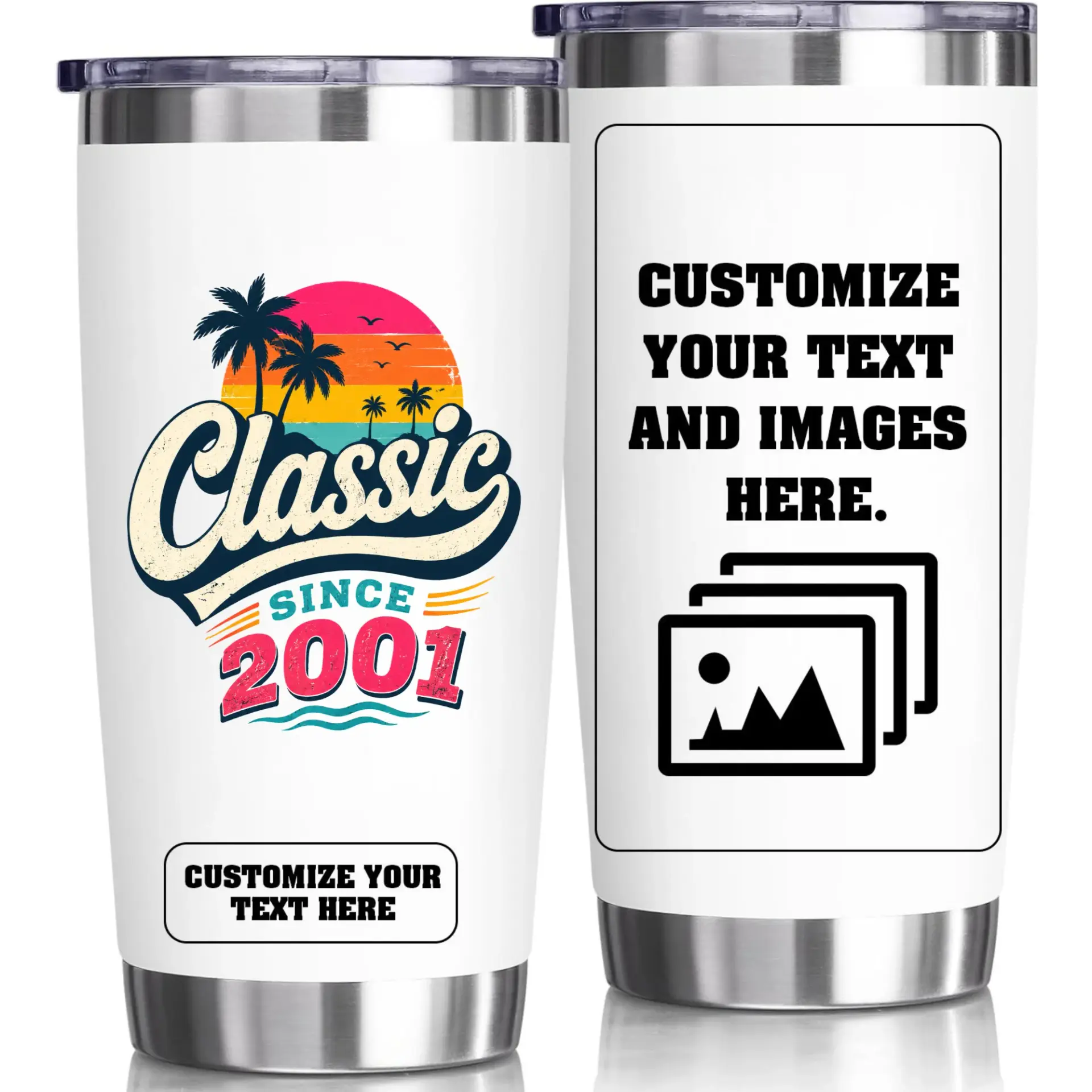 Stainless Steel Tumbler Classic Since 2001 Custom 20oz Insulated Travel Mug for Hot and Cold Beverages Birthday Gift