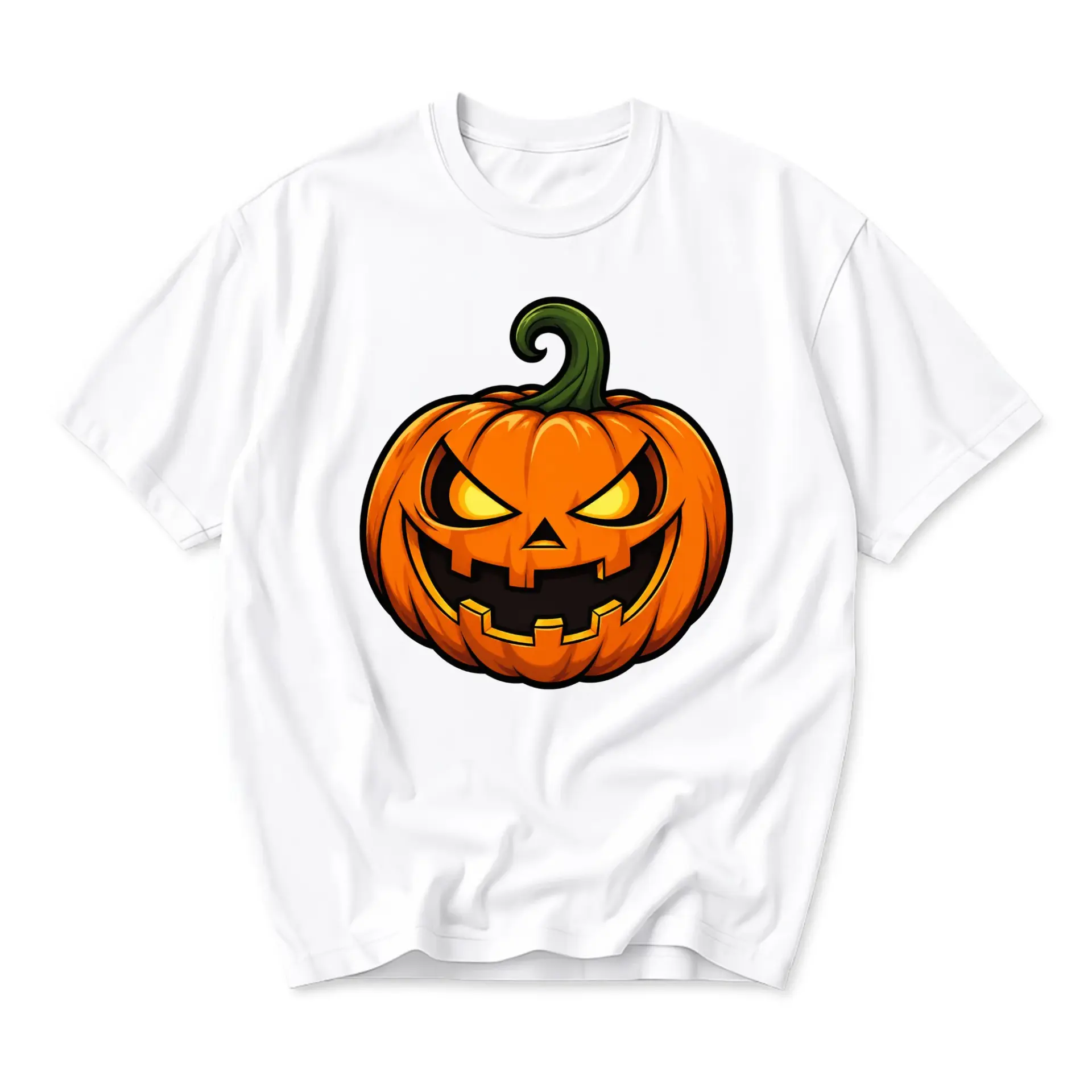 Graphic Tee Unisex Crew Neck T-Shirt Featuring a Spooky Jack O Lantern Pumpkin Design for Fall Seasonal Casual Wear