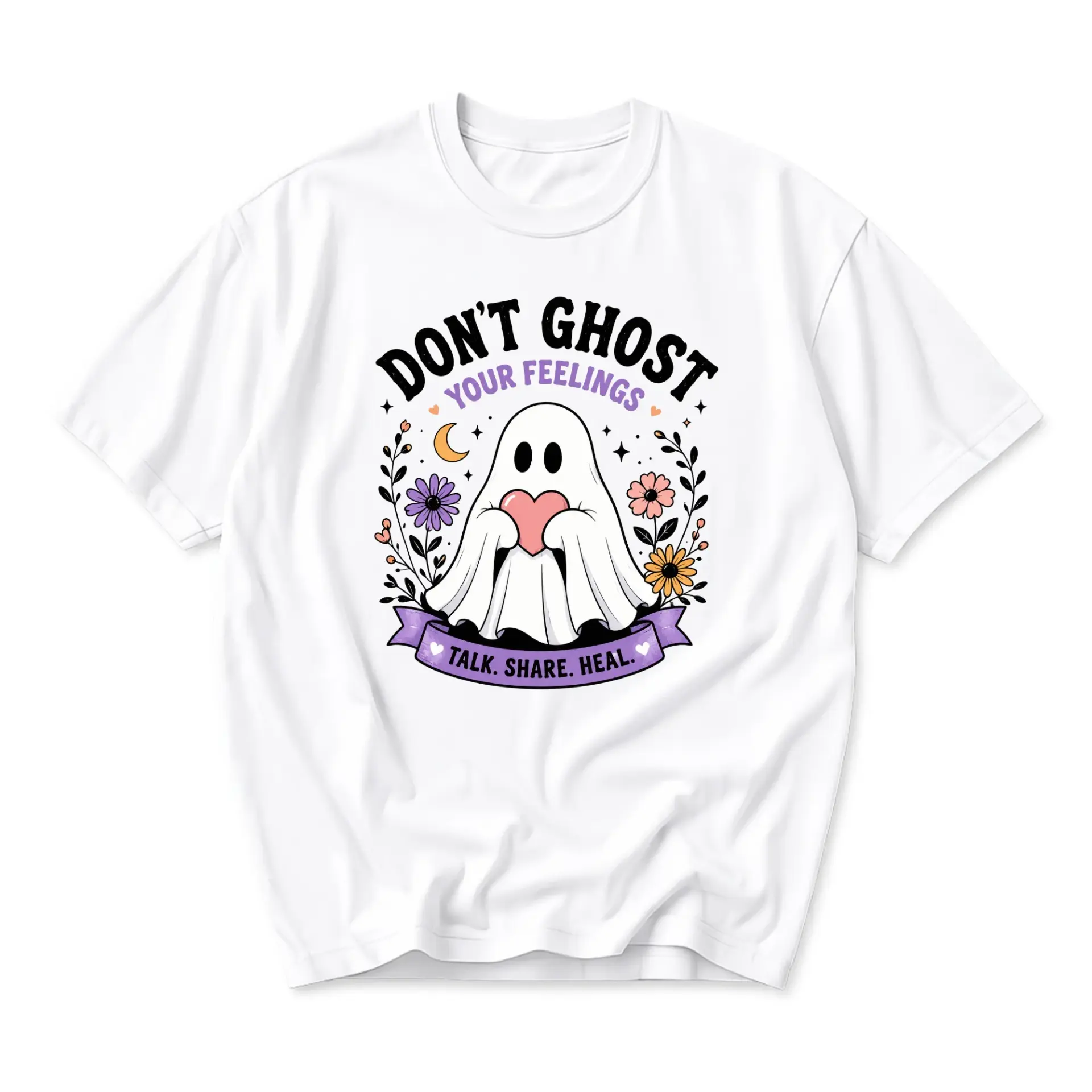 Graphic Tee Don't Ghost Your Feelings Shirt Mental Health Awareness Casual Unisex Crew Neck Short Sleeve Cotton Top