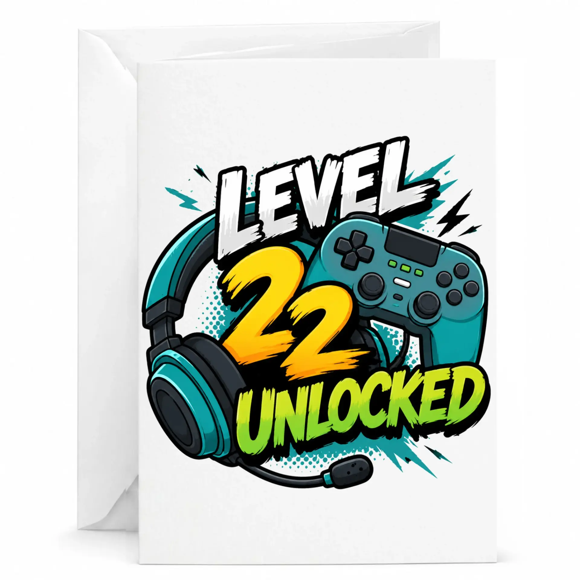 Birthday Card Level 22 Unlocked Greeting Card for Gaming Enthusiast with Included White Envelope 5x7 Inches