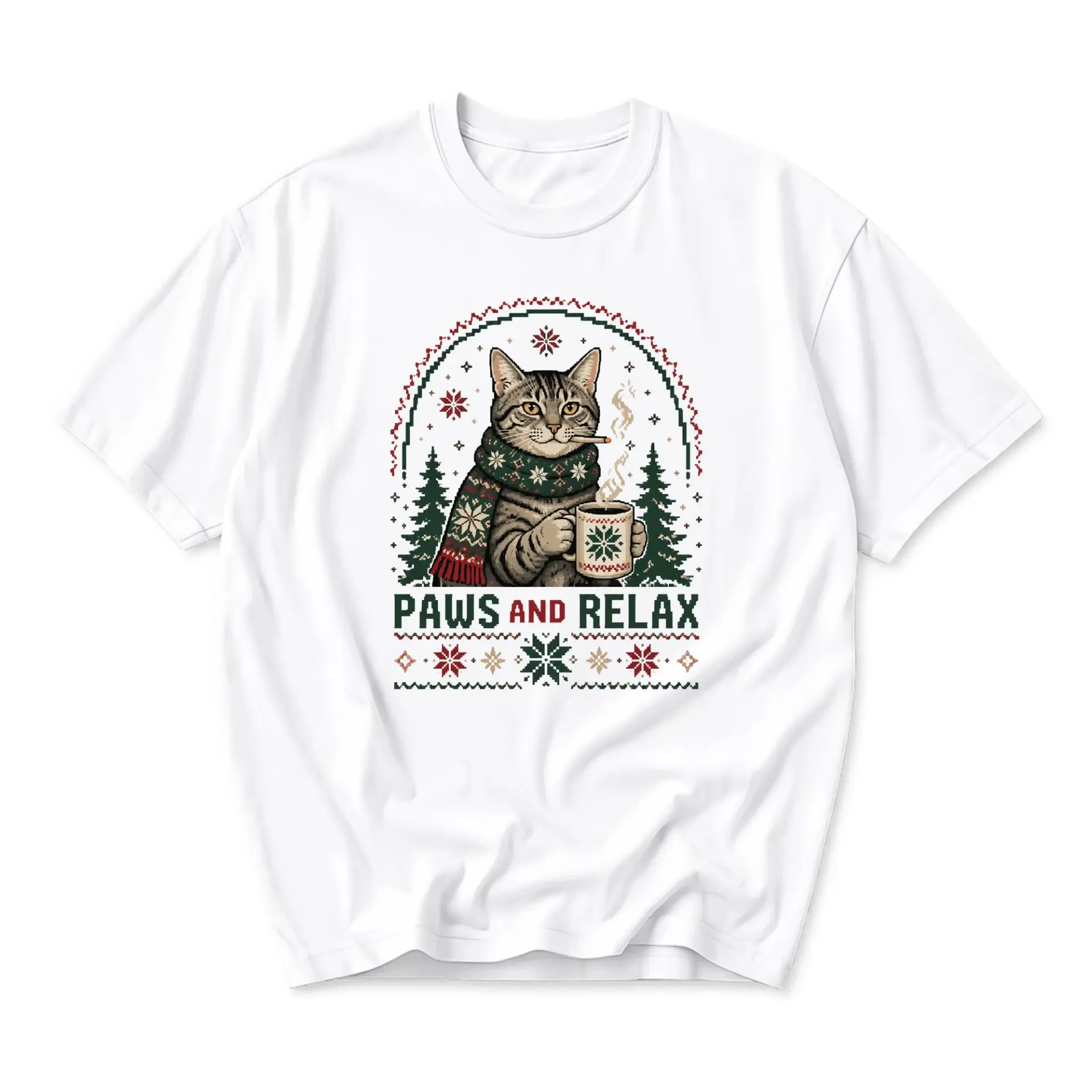 Funny Shirt Paws and Cat Graphic Tee Unisex Crew Neck Comfortable Cotton