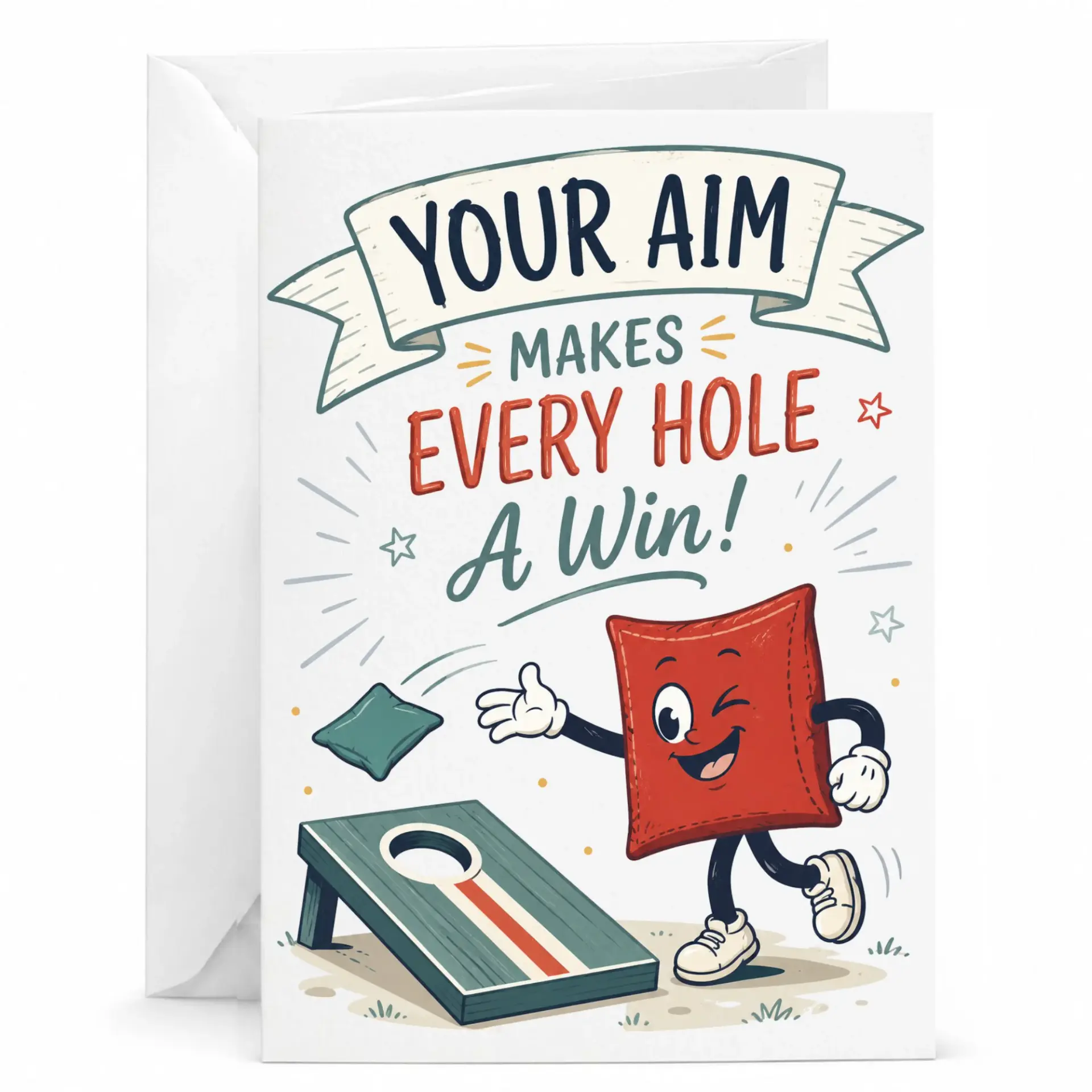 Funny Cornhole Greeting Card Your Makes Every a Win Lawn Game Enthusiast with Matching White Envelope