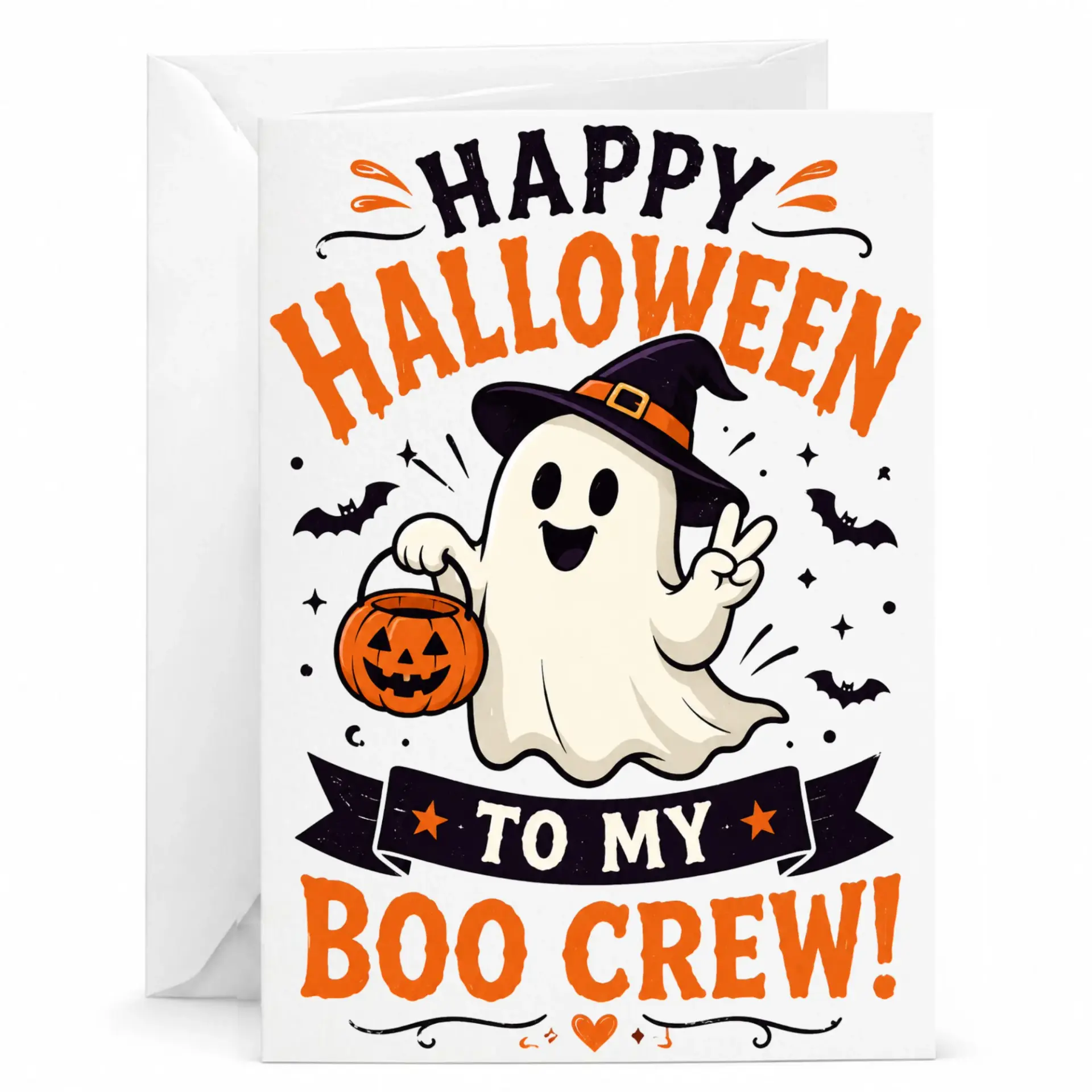 Greeting Card Happy Halloween Boo Crew Cute Pumpkin Design Festive Seasonal Holiday Stationery for Friends
