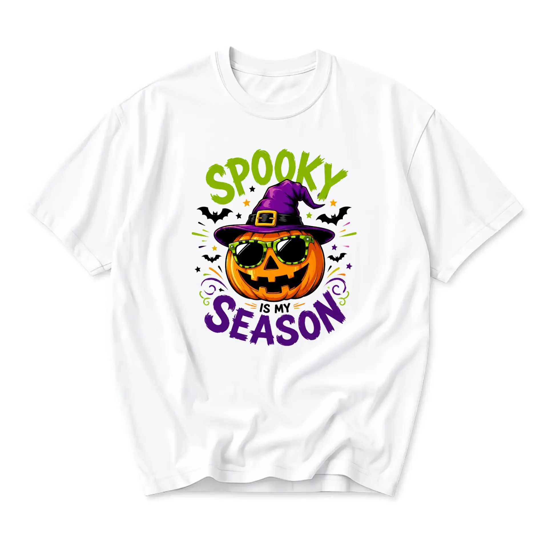 Funny Shirt Spooky Is My Season Halloween Graphic Tee Unisex Crew Neck Casual Cotton Blend Short Sleeve Holiday Top