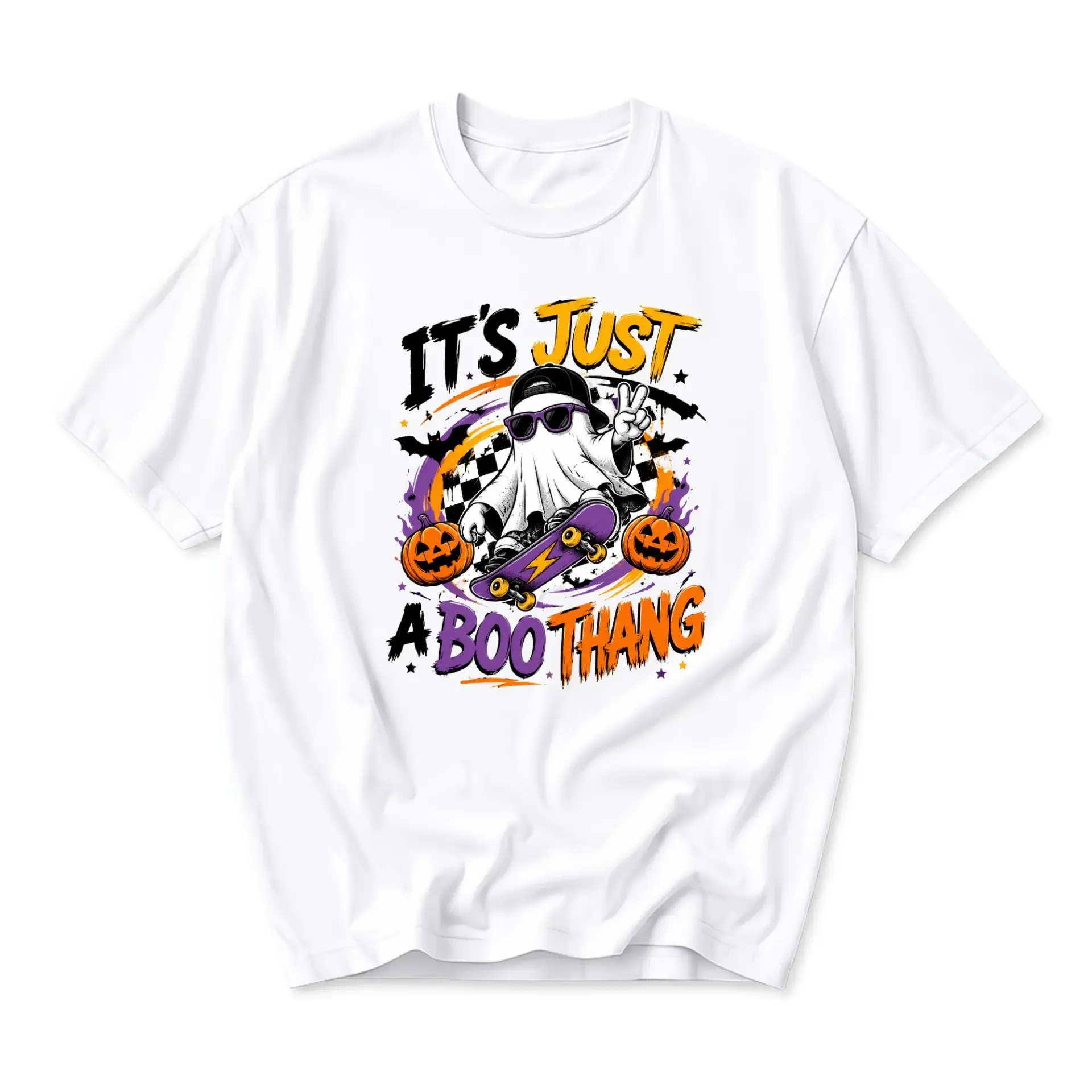 Funny Shirt It's Just a Boo Thang Ghost Skateboard Graphic Tee Unisex Crew Neck Casual Everyday Wear Soft Cotton Top
