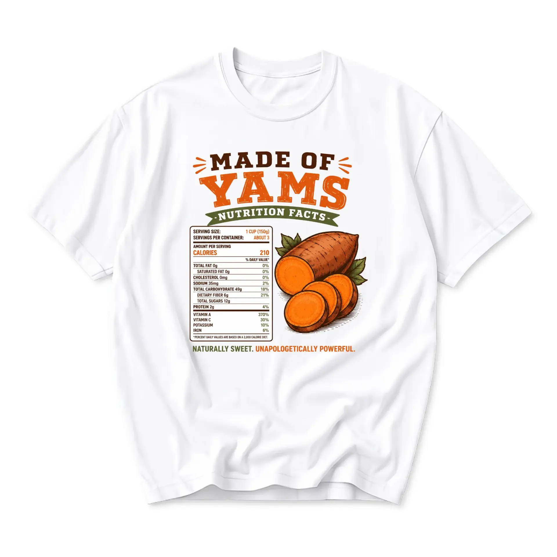 Funny Shirt Made of Yams Nutrition Facts Graphic Tee Unisex Casual Cotton Crew Neck Top Vegetable Food Lover Gift