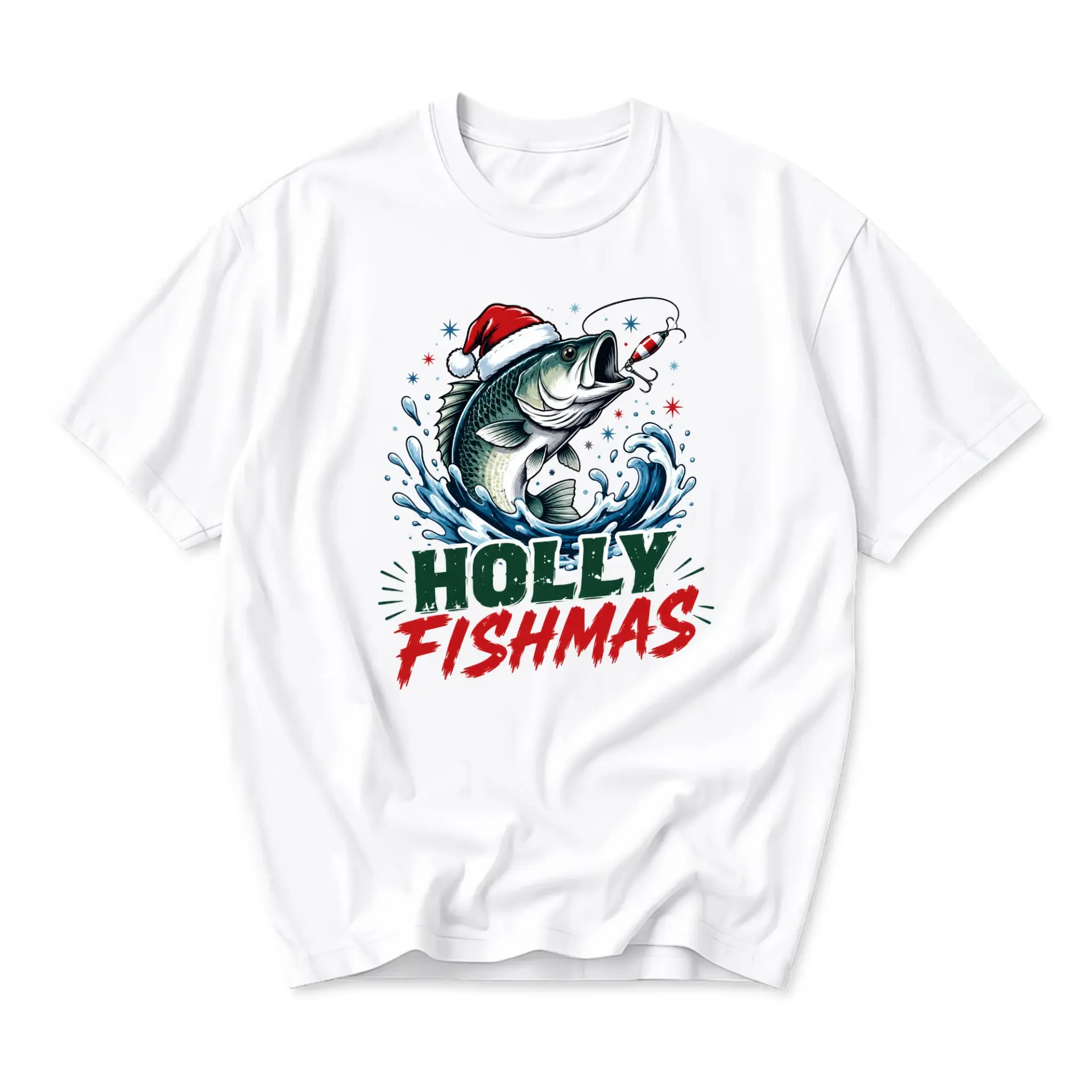 Funny Shirt Holly Fishmas Holiday Fishing Unisex Graphic Printed T-Shirt
