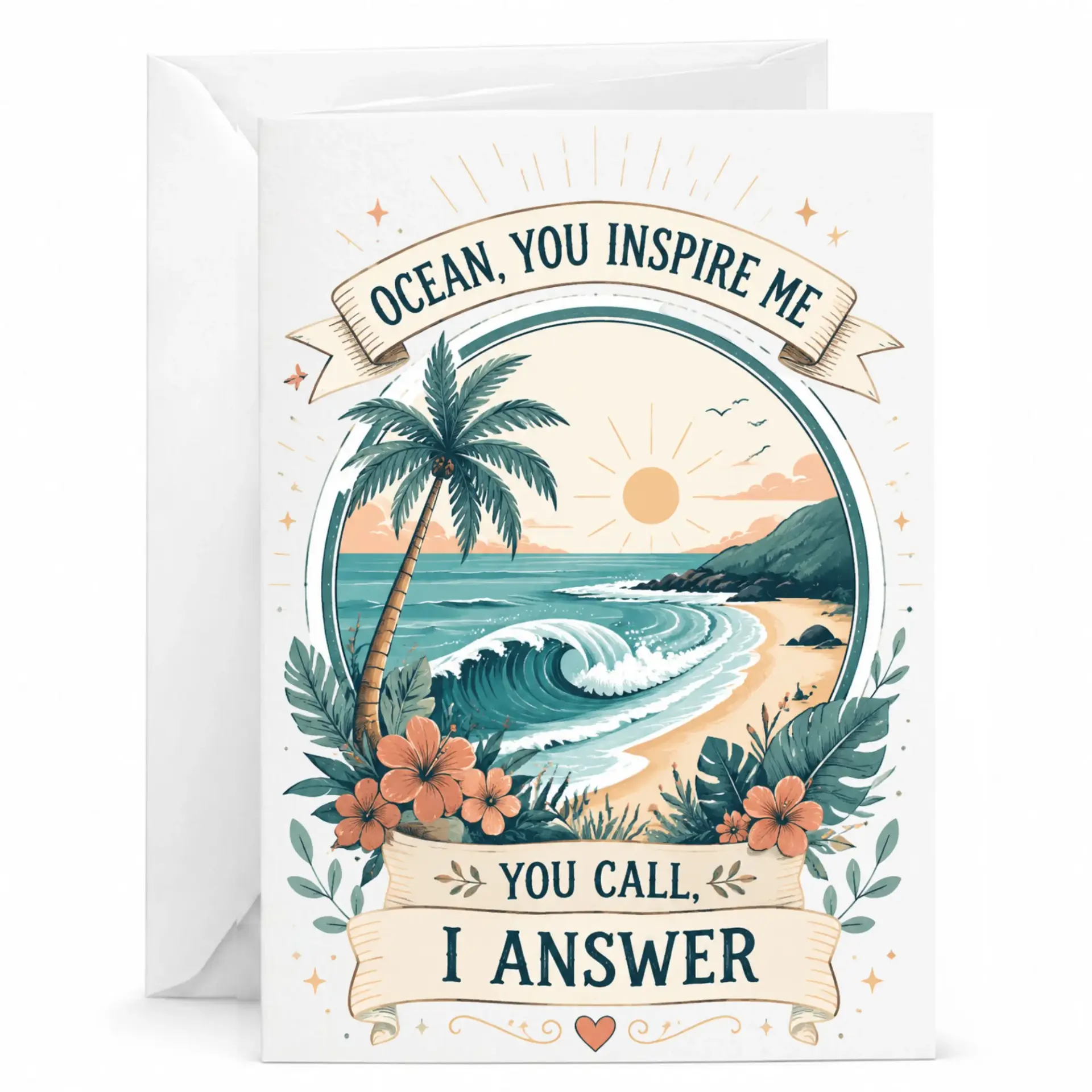 Greeting Card Ocean You Me Tropical Beach Theme Art Stationery for Thoughtful Messages and Personal Correspondence