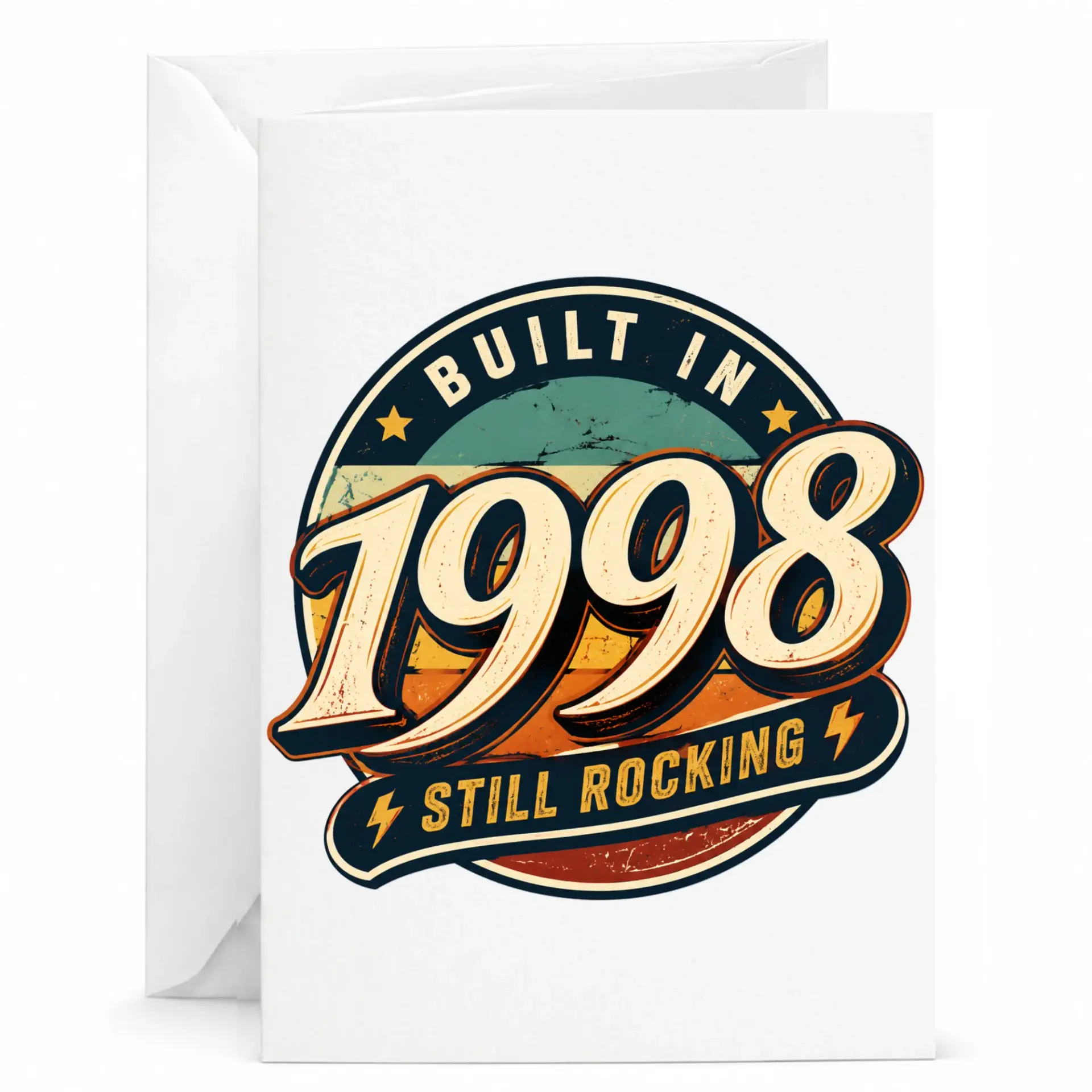 Birthday Card Built in 1998 Still Rocking Vintage Retro Style Graphic Greeting Card for Milestone Celebration