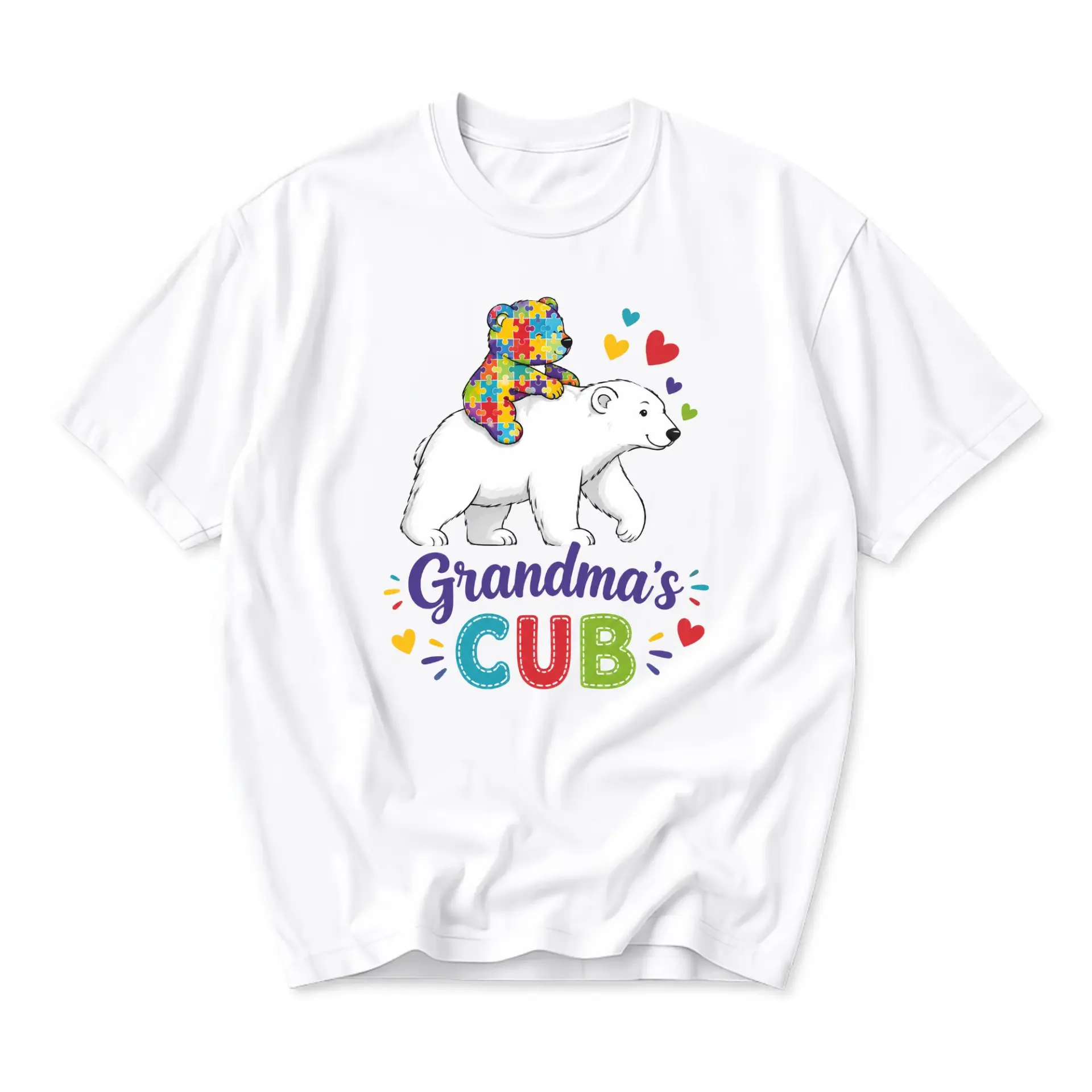 Graphic Tee Grandma's Cub Puzzle Pattern Design Unisex Cotton Crew Neck Casual Short Sleeve Summer Shirt