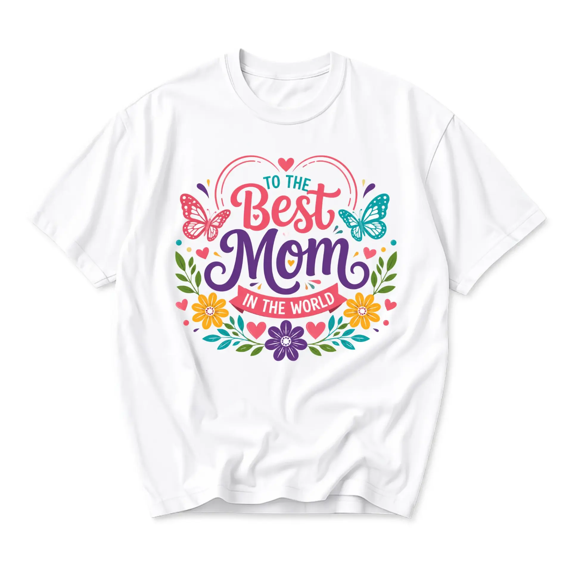 Graphic Tee to the Best Mom in the World Floral Butterfly Print Unisex Casual Cotton Crew Neck Short Sleeve Shirt