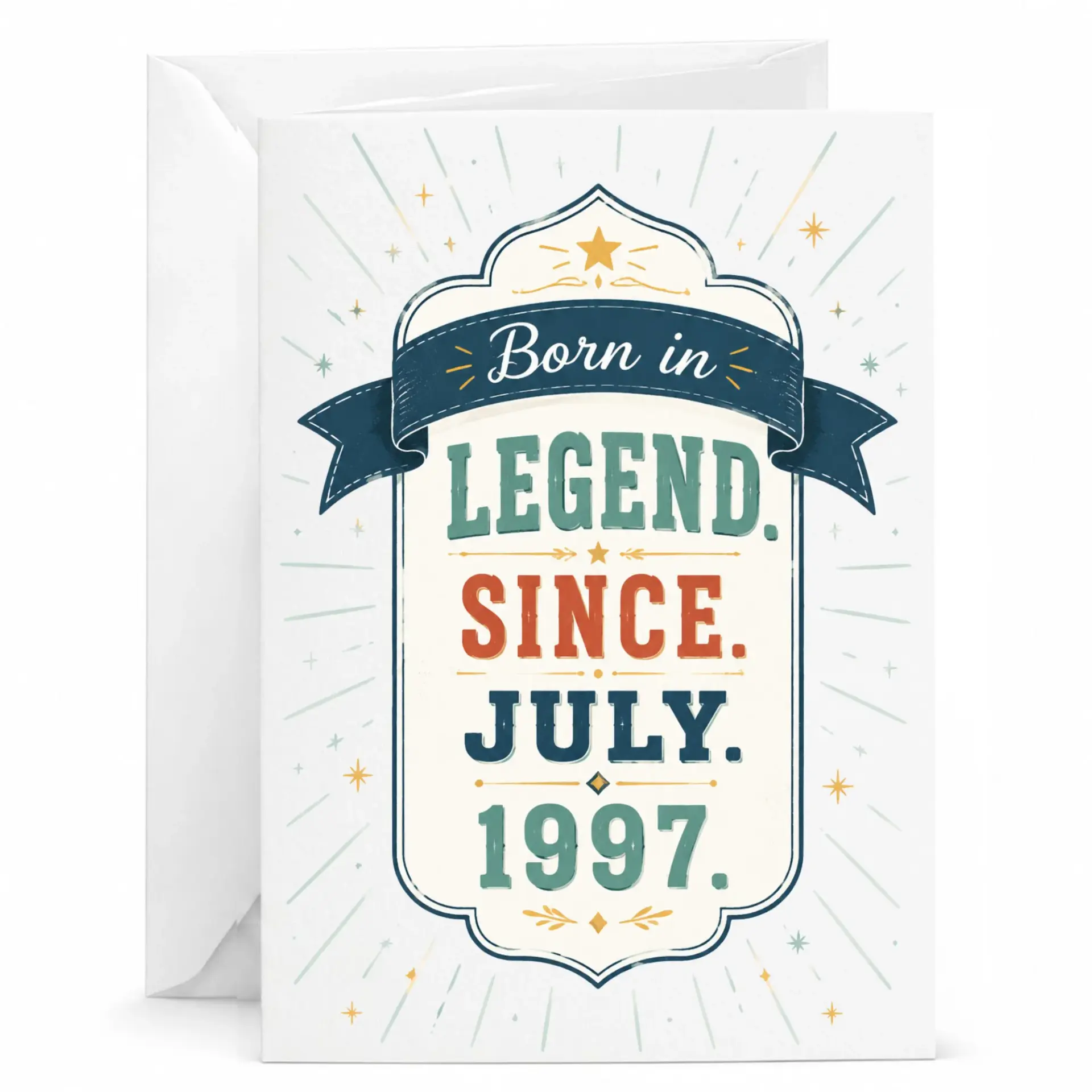 Birthday Card Born in Legend Since July 1997 Greeting Card for Milestone Birthday Celebration with Matching Envelope