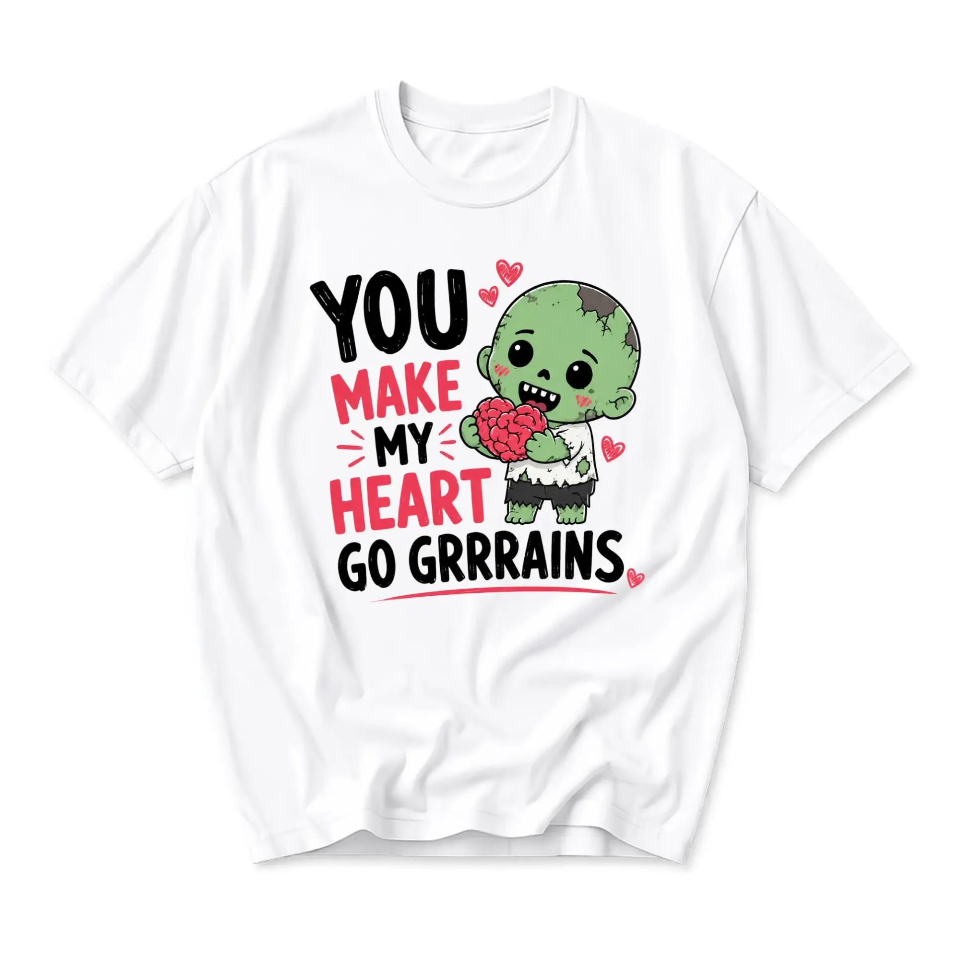 Funny Shirt You Make My Heart Go Grrrains Zombie Graphic Tee Unisex Casual Apparel for Everyday Self Expression Wear