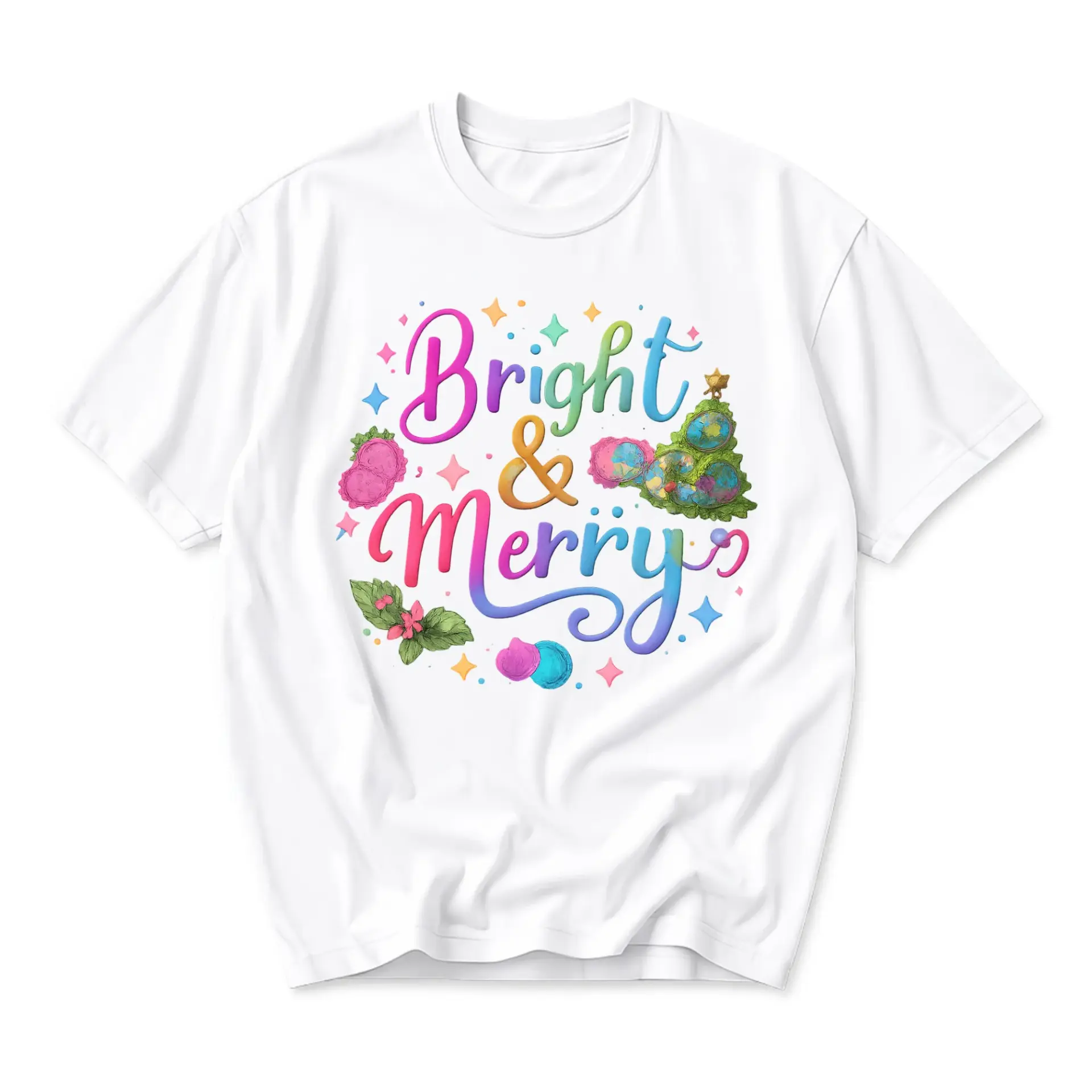Graphic Tee Bright and Merry Holiday Season Unisex Crew Neck T-Shirt Short