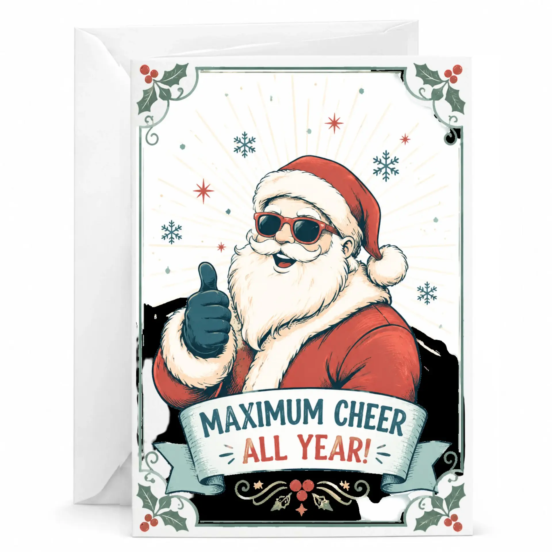 Funny Santa Claus Greeting Card with Sunglasses and Thumbs up Design for Holiday Cheer and Festive Season Greetings
