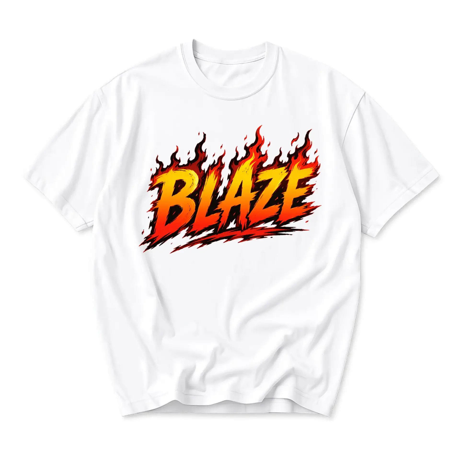 Graphic Tee Blaze Flaming Text Print Unisex Cotton Crew Neck Short Sleeve Shirt for Casual Everyday Style