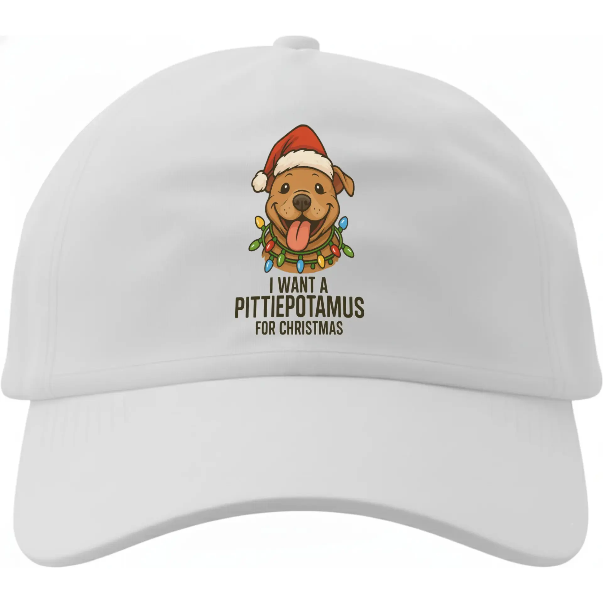 Baseball Cap Featuring a Cute Christmas Dog Graphic with Festive Holiday Lights for Animal Lovers and Pet Owners